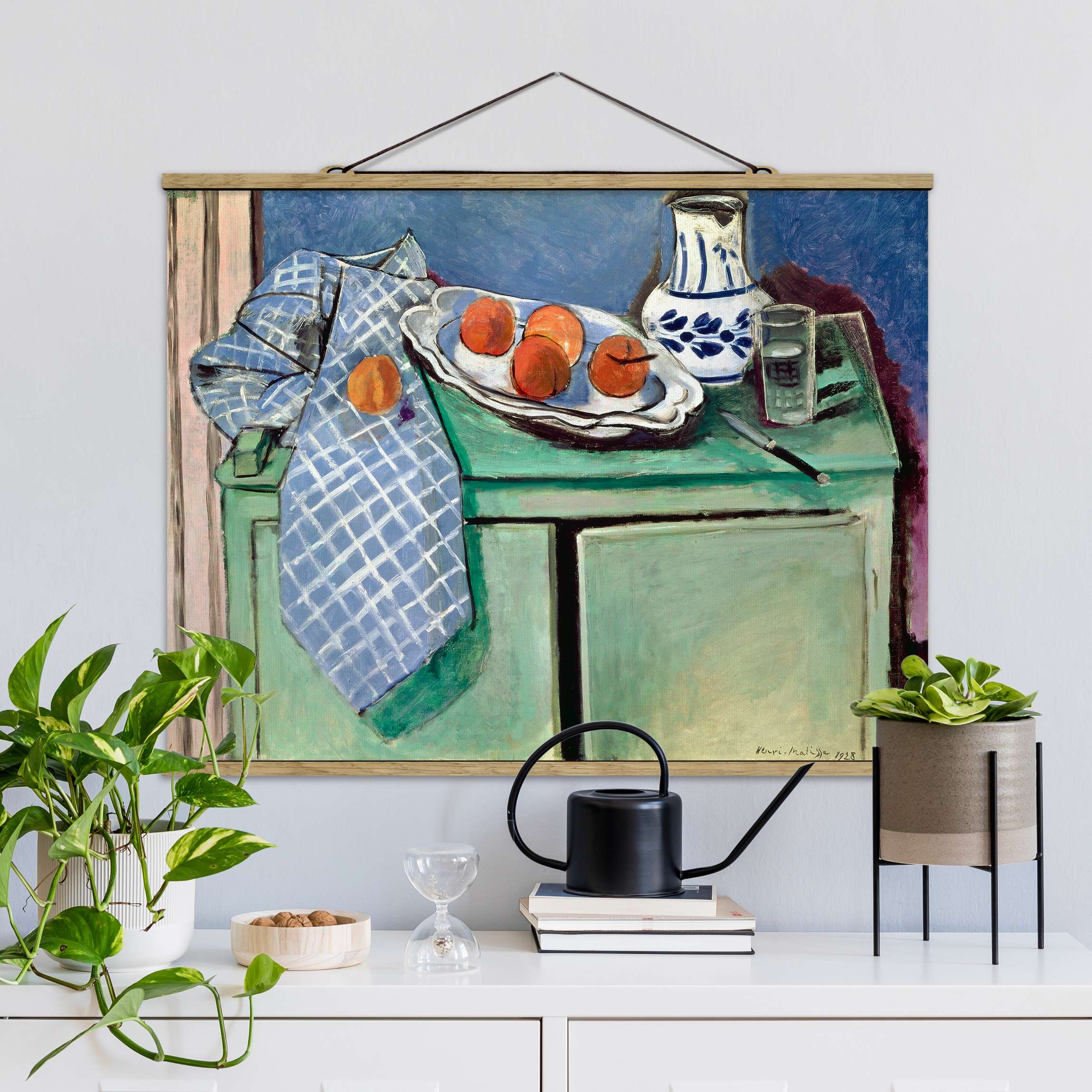 Stoffbild mit Posterleisten Henri Matisse - Kommode mit Obststilleben