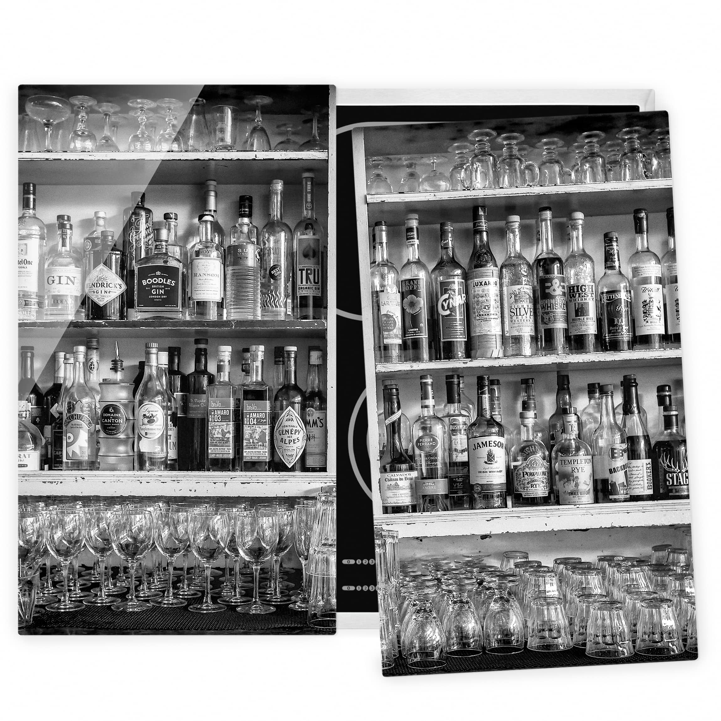 2-teilige Herdabdeckplatte Glas Bar Schwarz Weiß