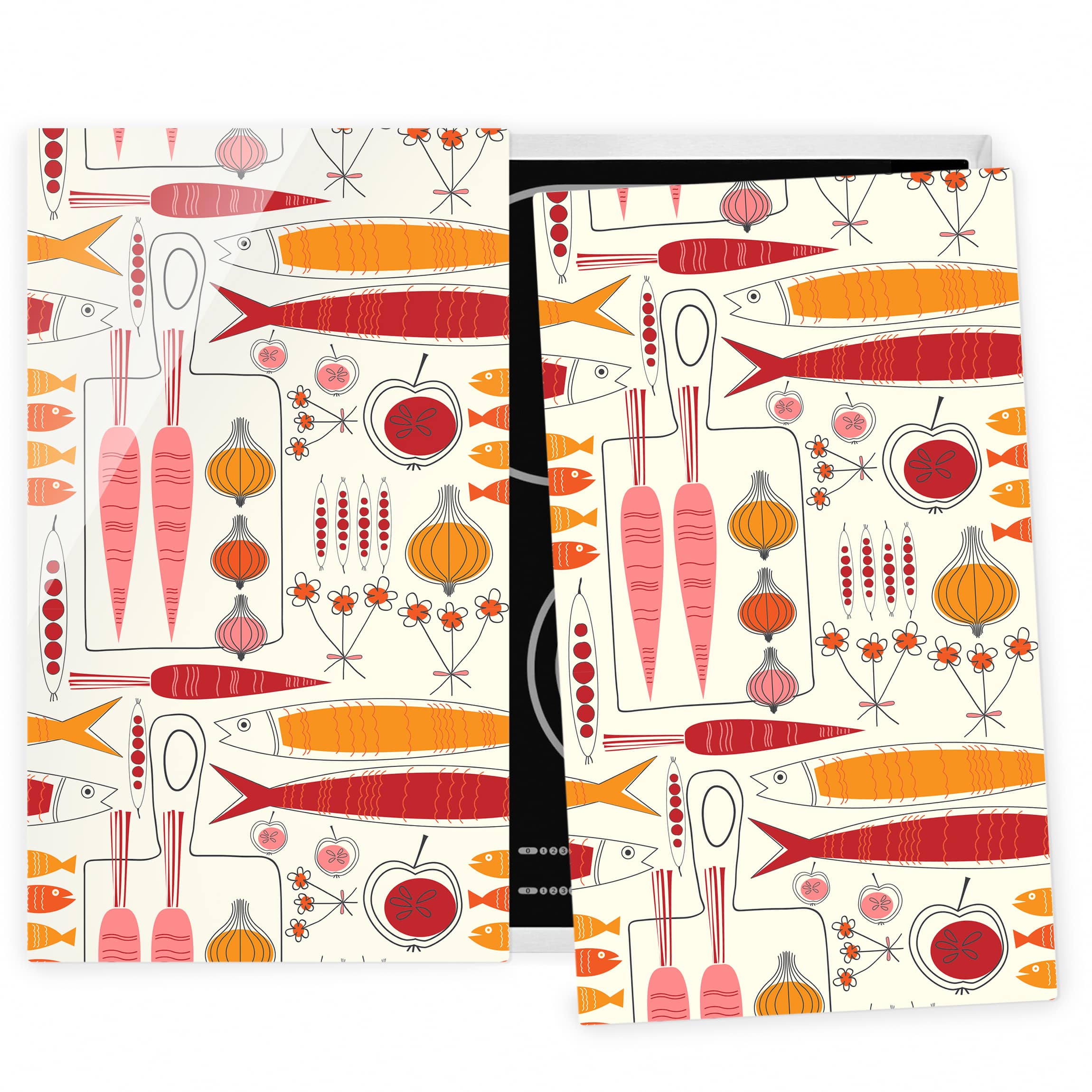 2-teilige Herdabdeckplatte Glas Fisherman Friends Rot