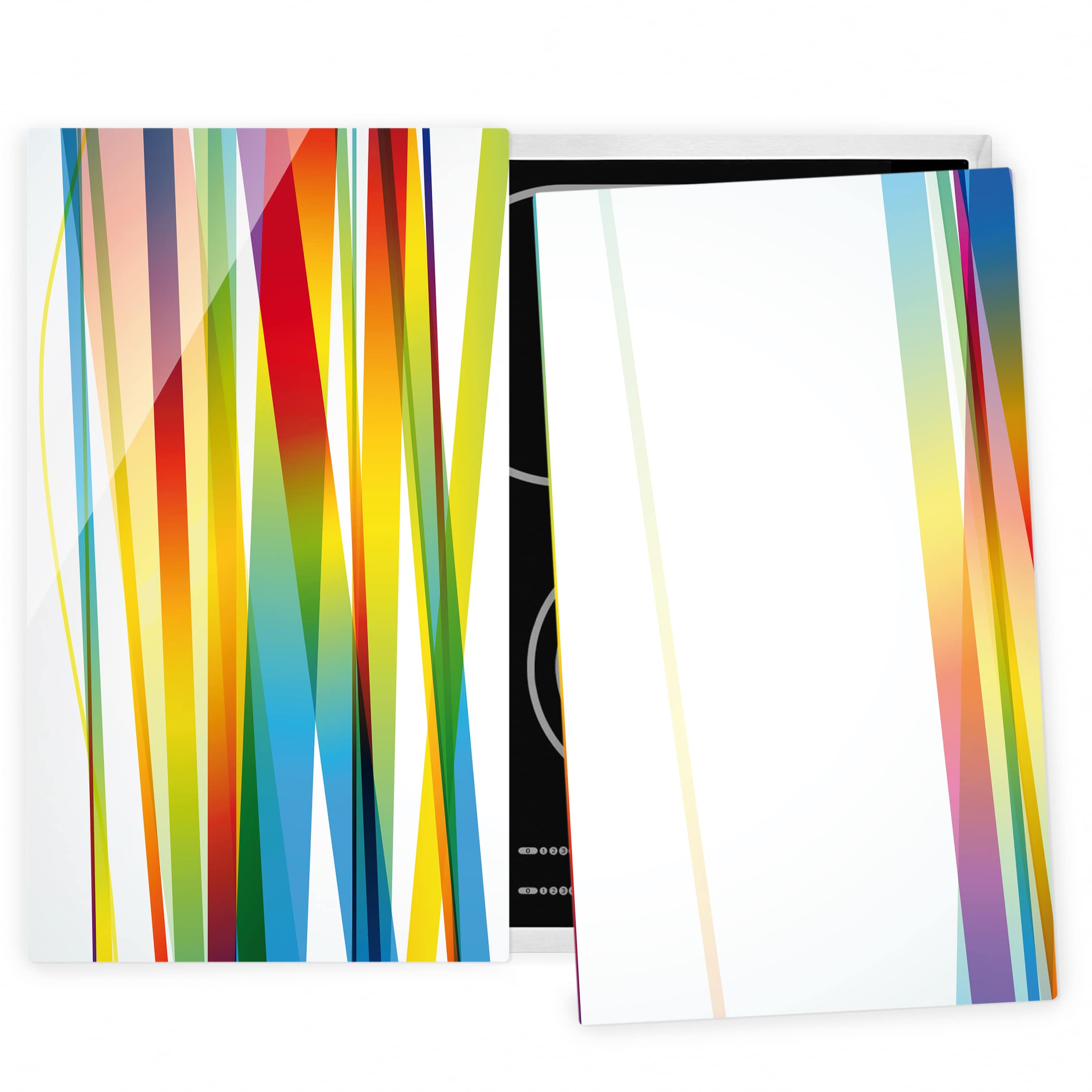 2-teilige Herdabdeckplatte Glas Rainbow Stripes