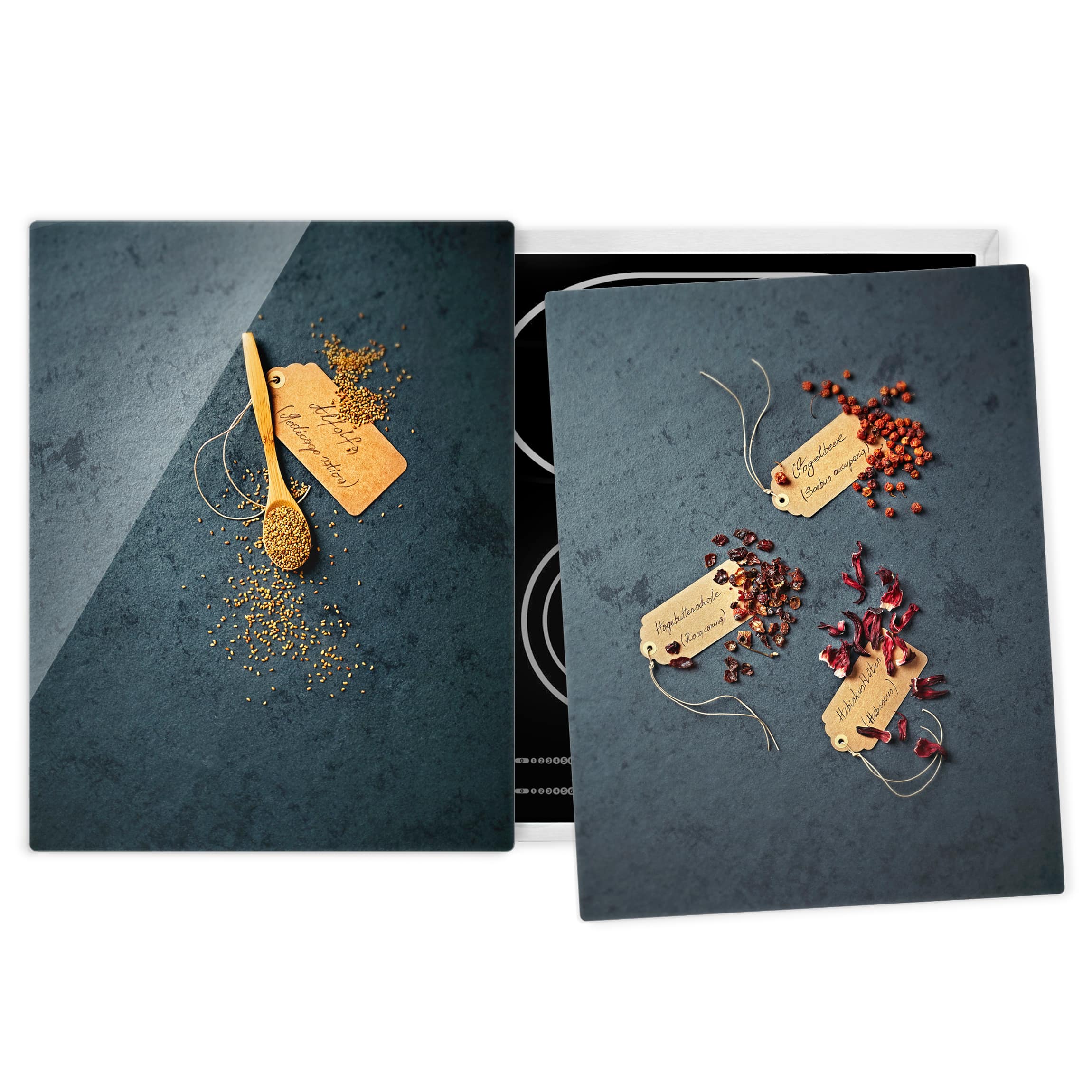 2-teilige Herdabdeckplatte Glas Samen und Blütenblätter