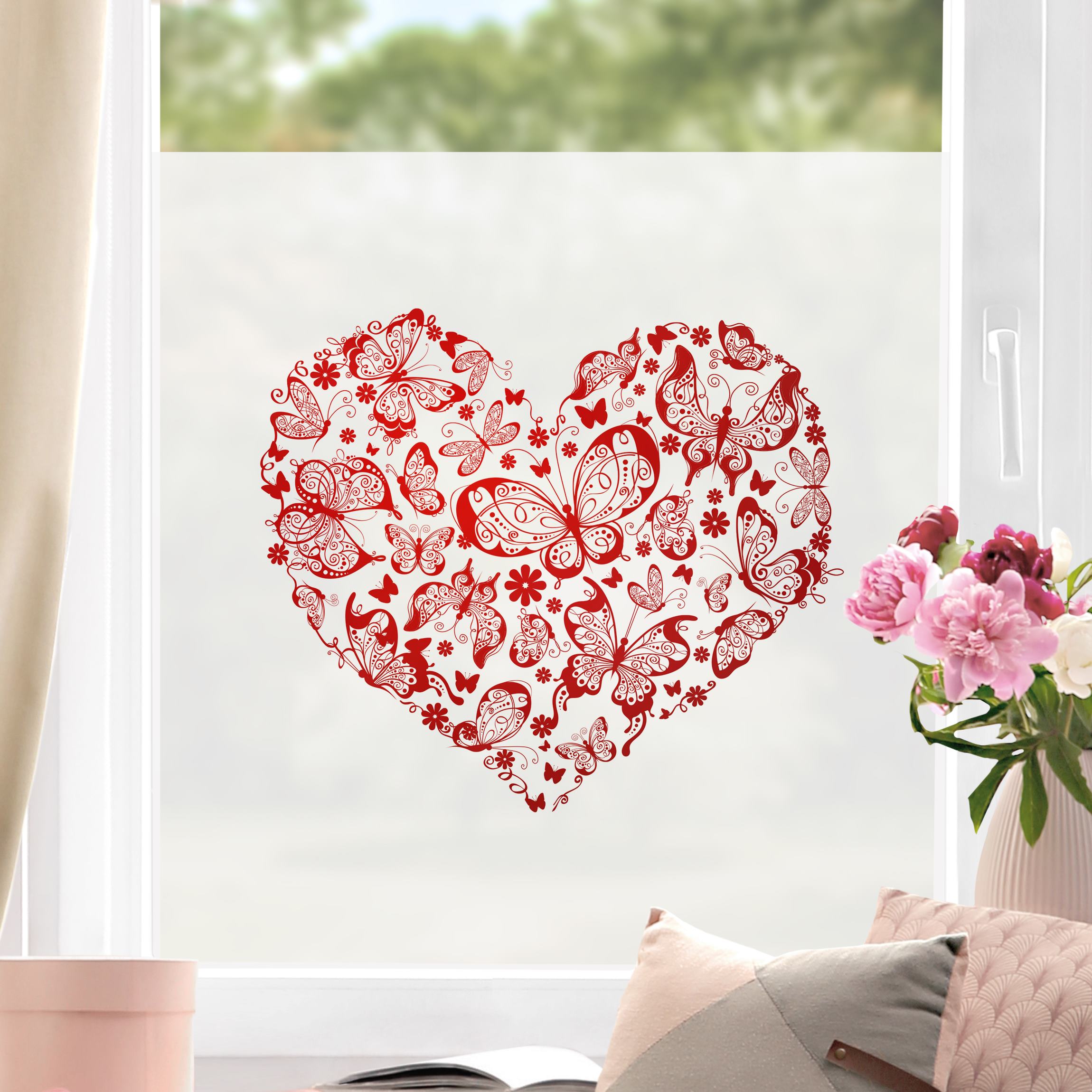 Fensterfolie Herz aus Schmetterlingen
