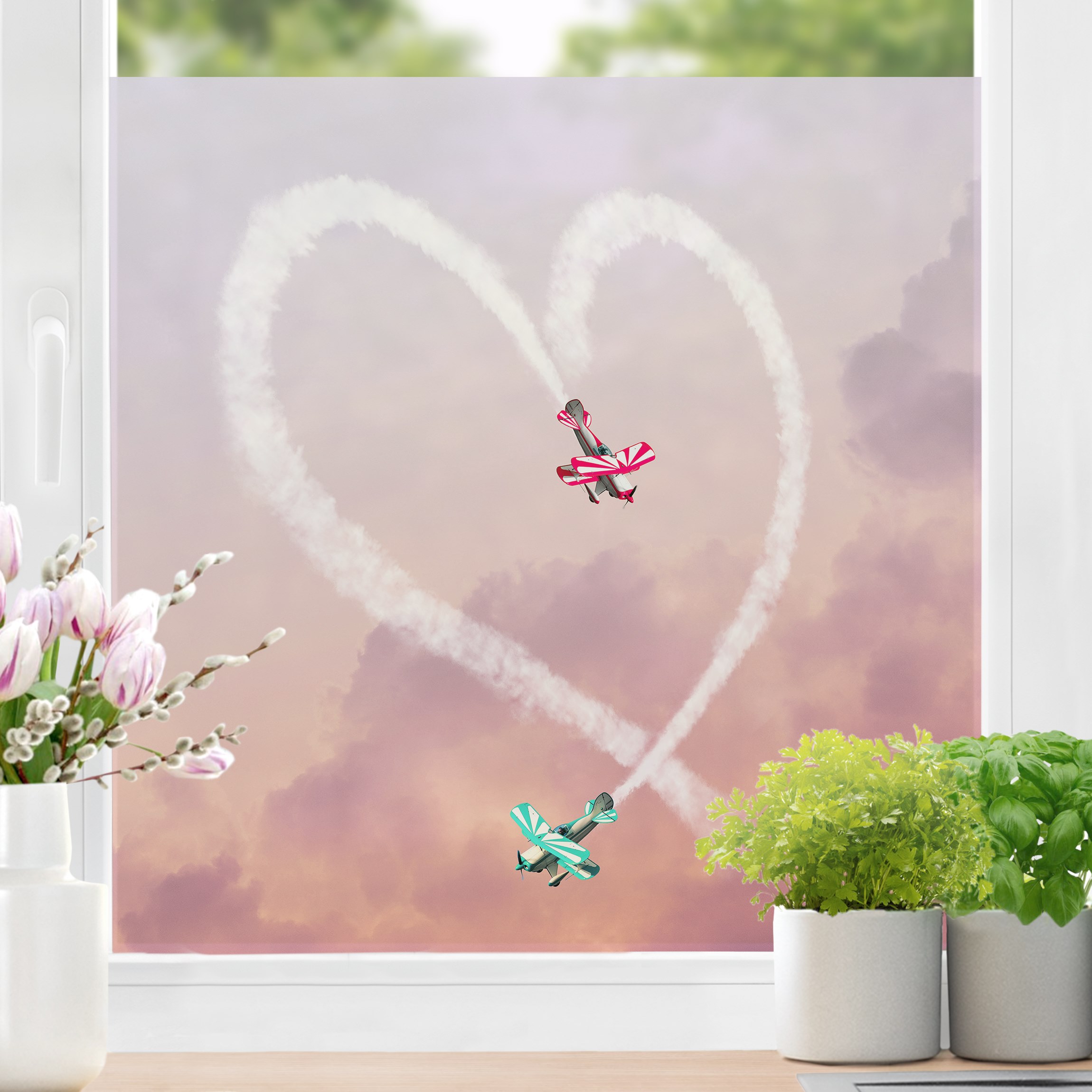 Fensterfolie Herz mit Flugzeugen