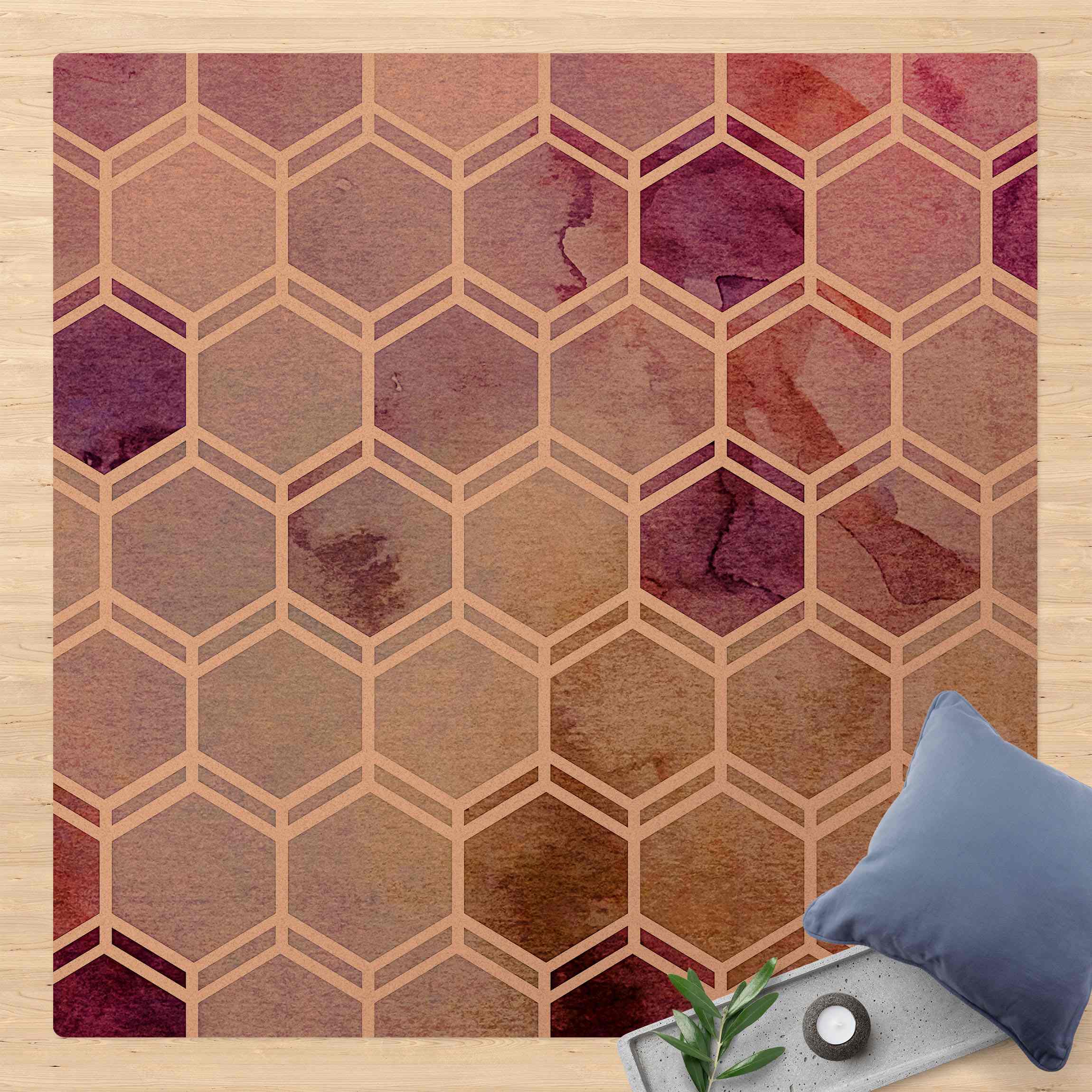 Kork-Teppich Hexagonträume Aquarell in Beere