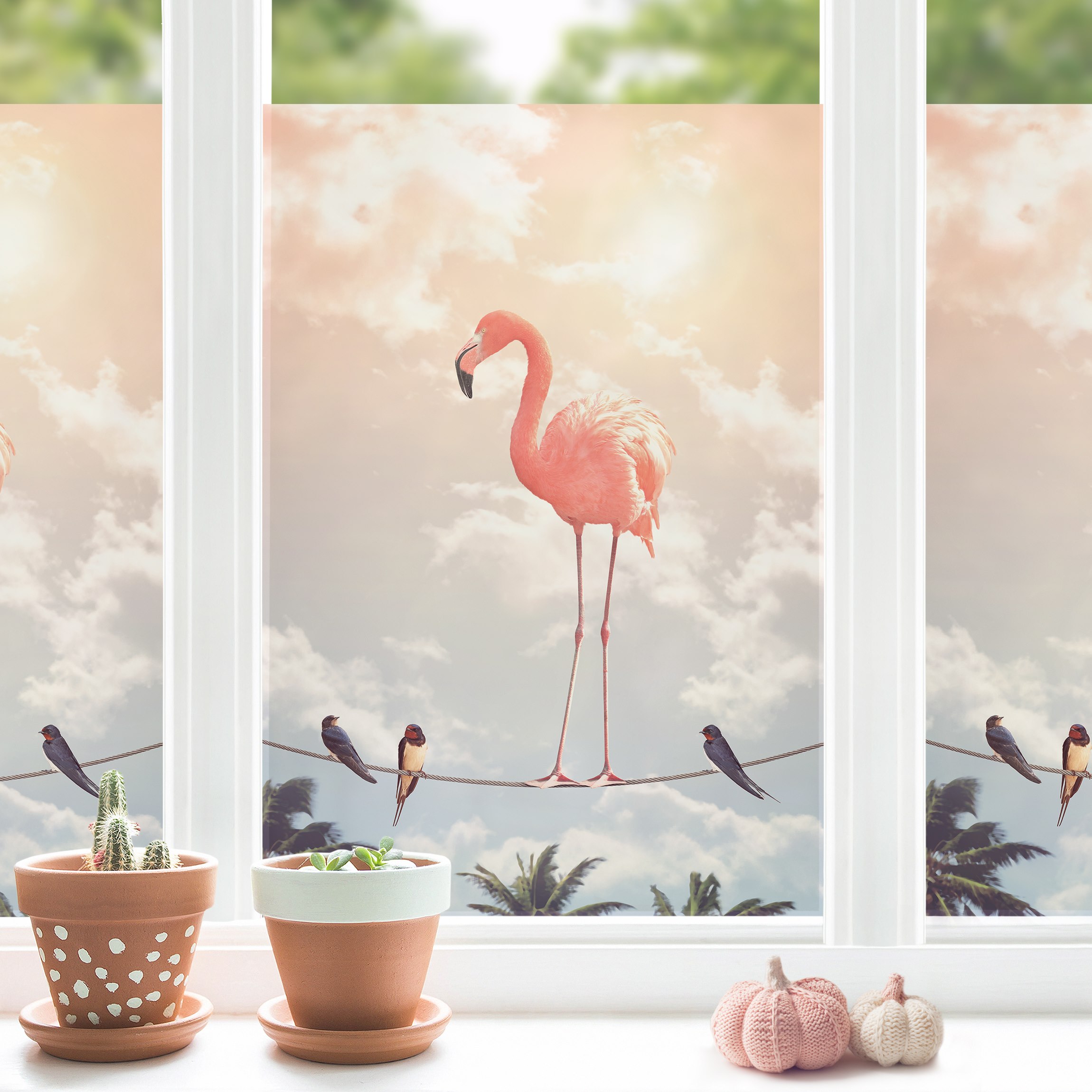 Fensterfolie Himmel mit Flamingo