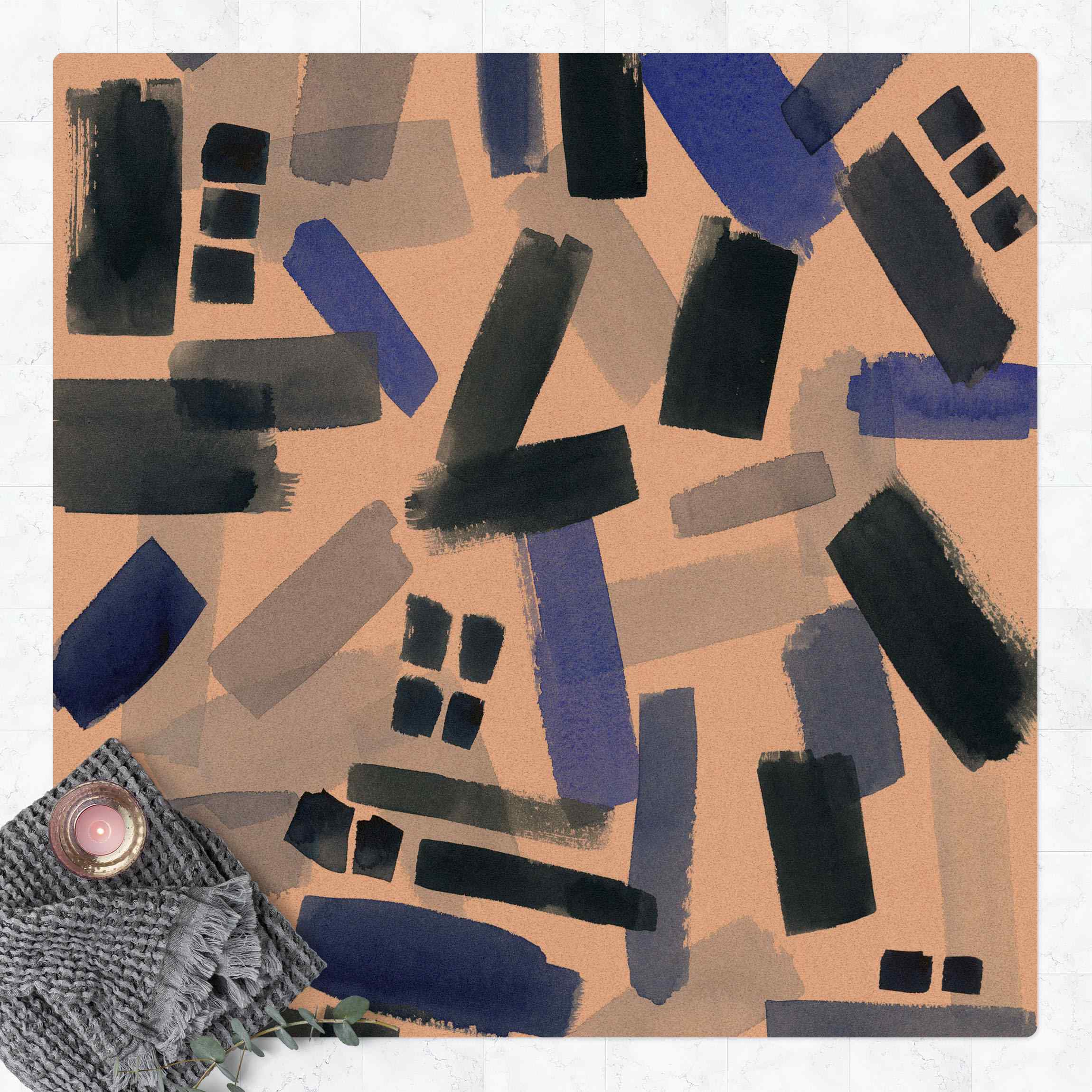 Kork-Teppich Himmelblaue Aquarellbalken