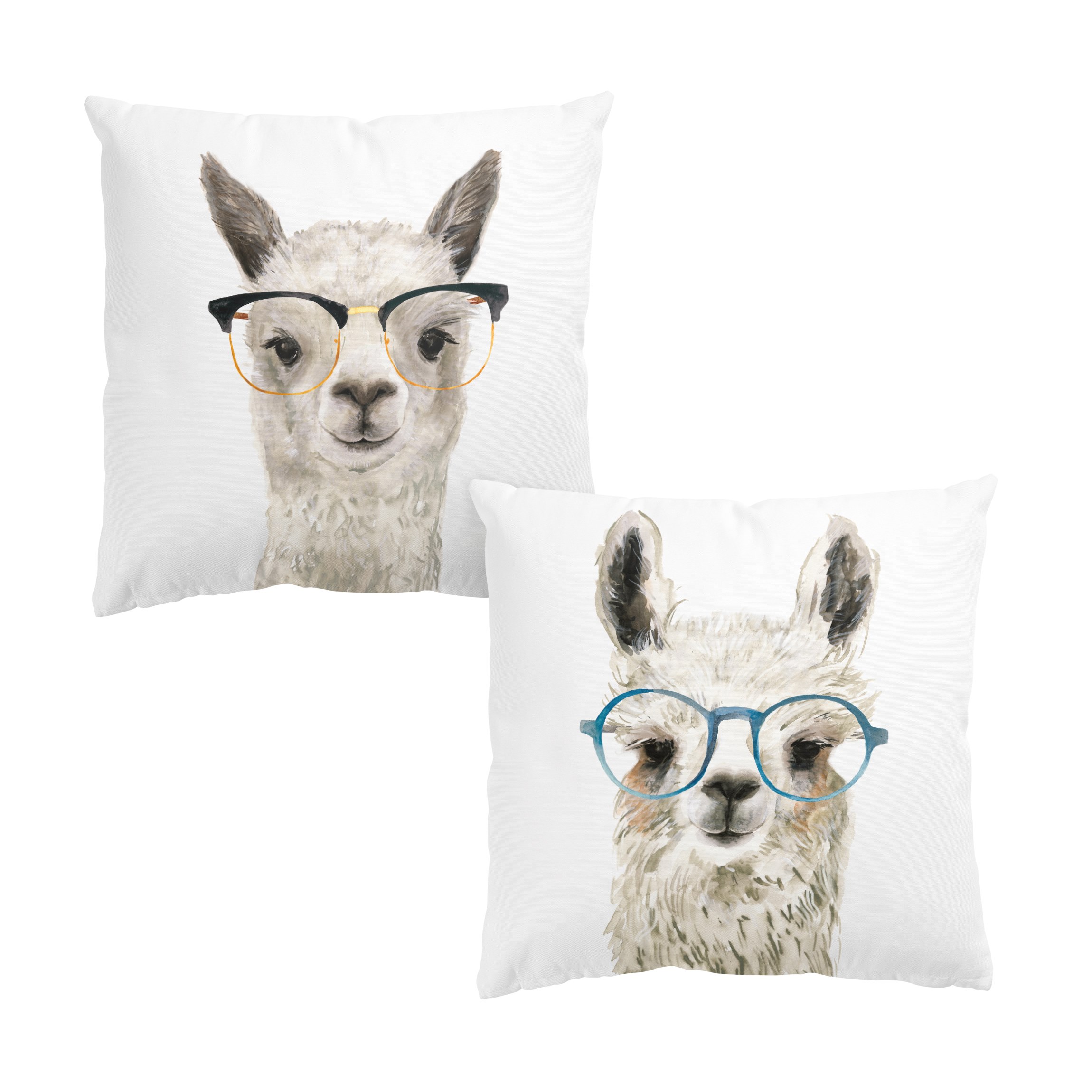 Dekokissen 2er Set Hippe Lamas mit Brille Duo