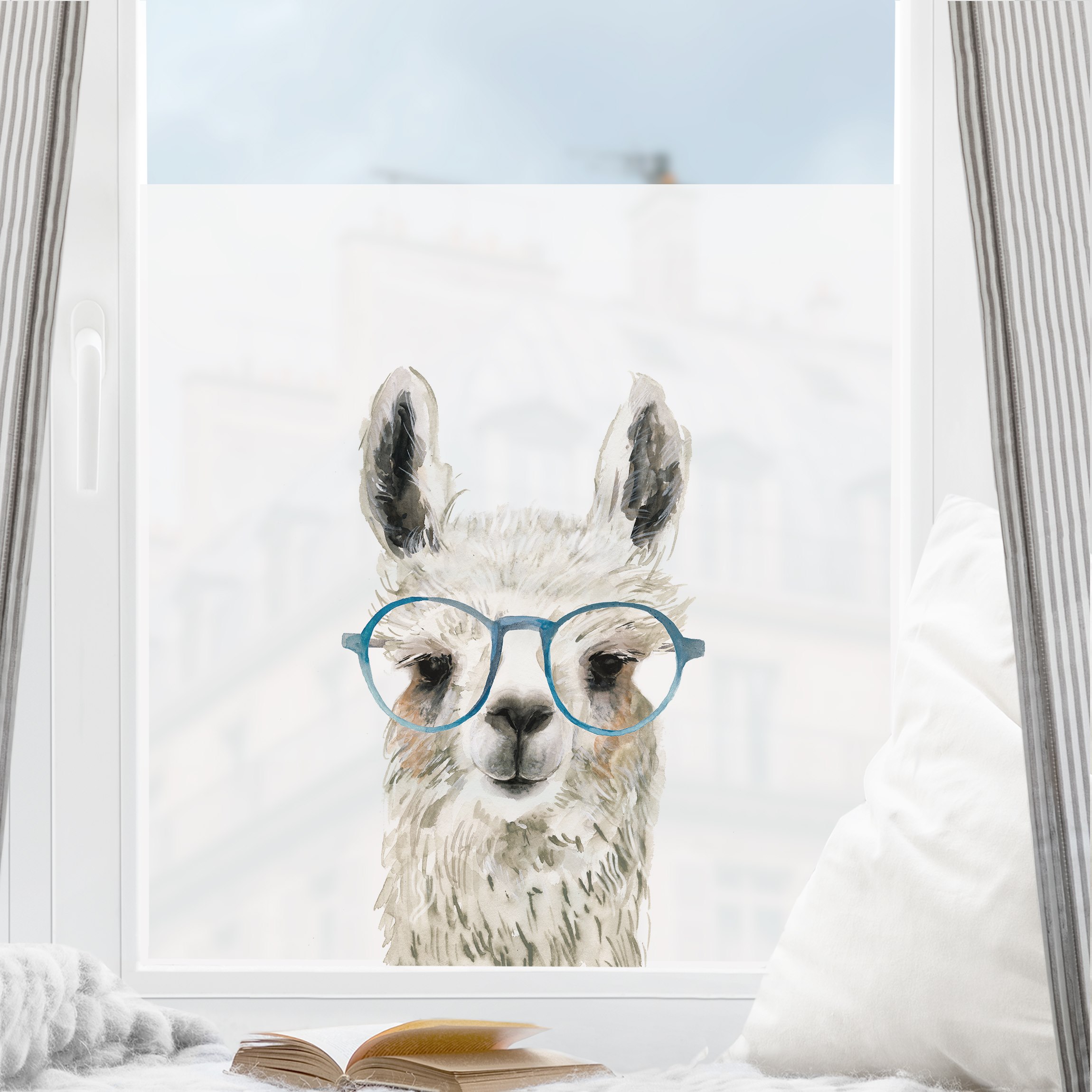 Fensterfolie Hippes Lama mit Brille III