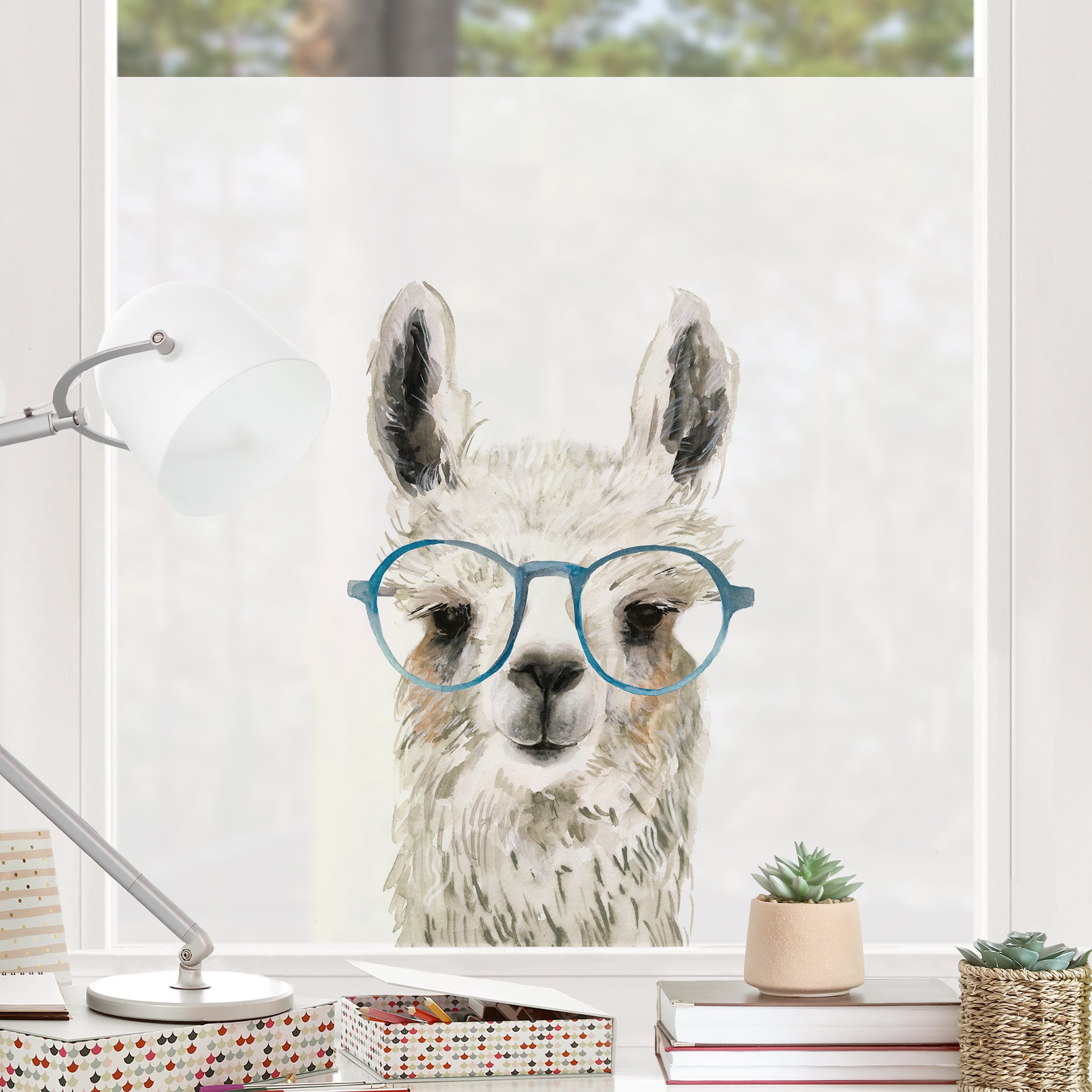 Fensterfolie Hippes Lama mit Brille III