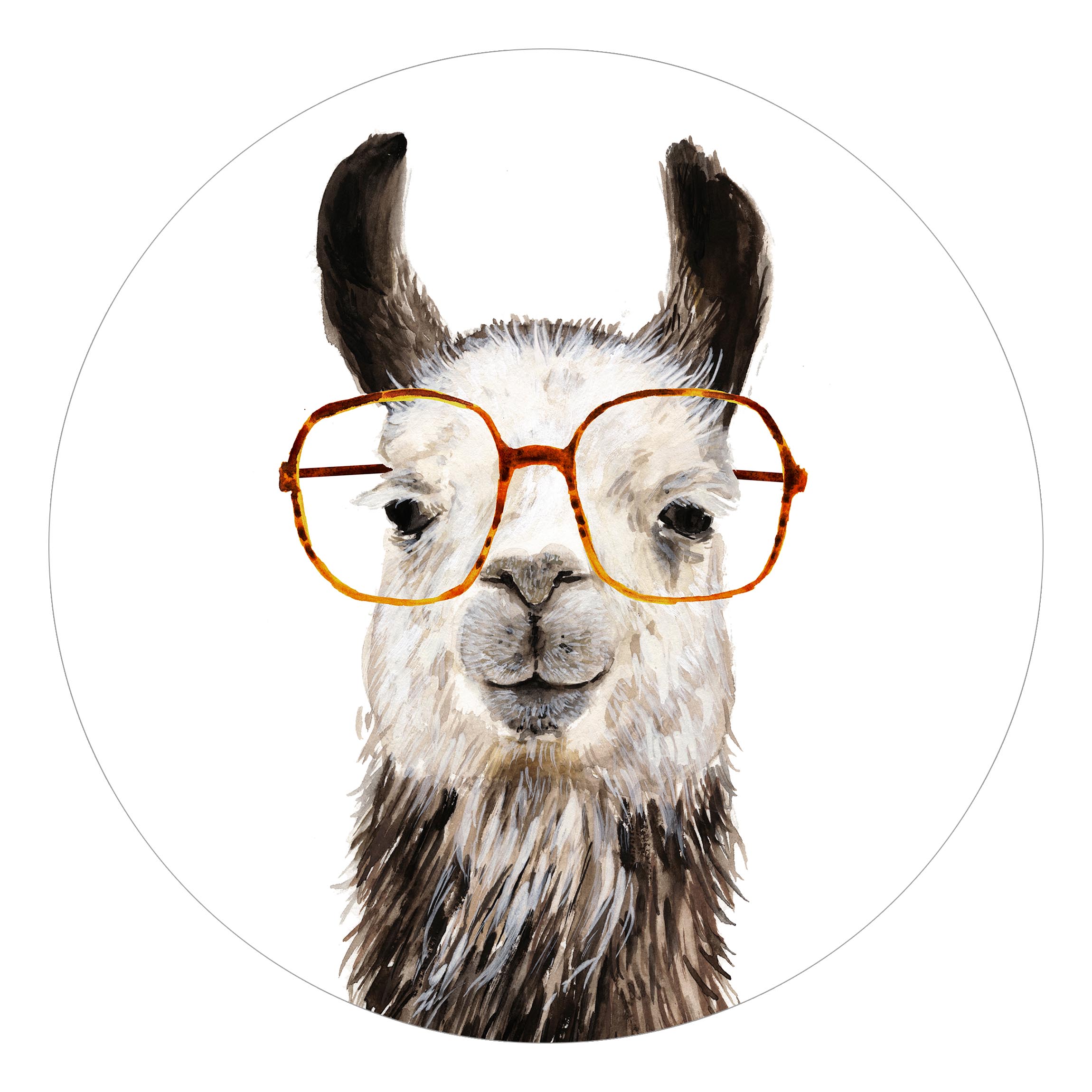 Runde Fototapete selbstklebend Hippes Lama mit Brille IV