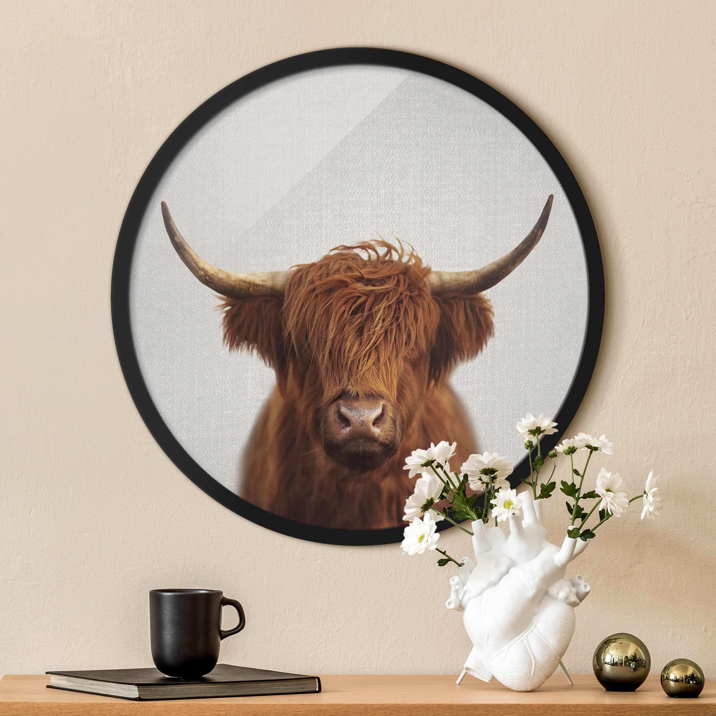 Rundes Gerahmtes Bild Hochlandrind Harry