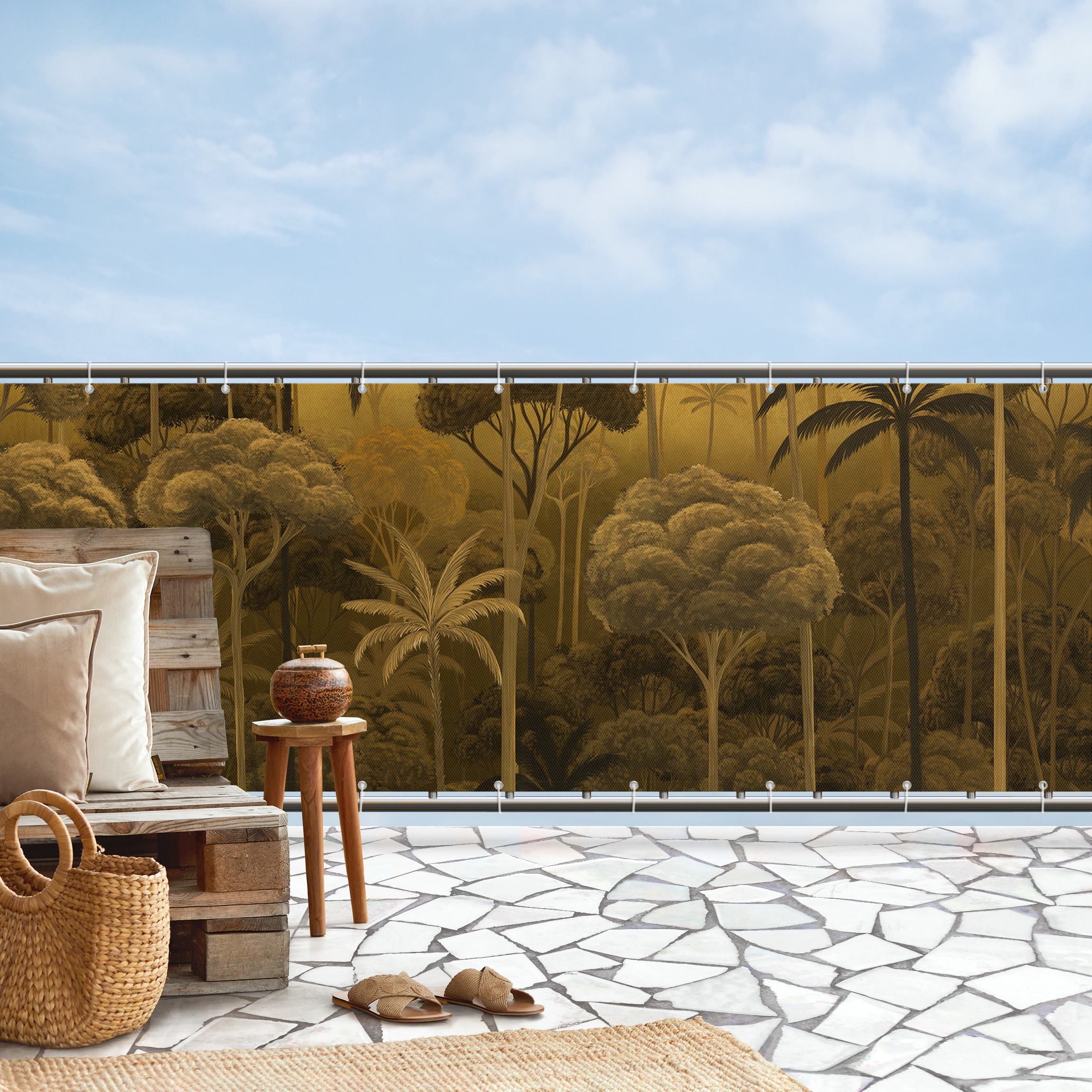 Balkon Sichtschutz Hohe Bäume im Dschungel in goldener Tönung
