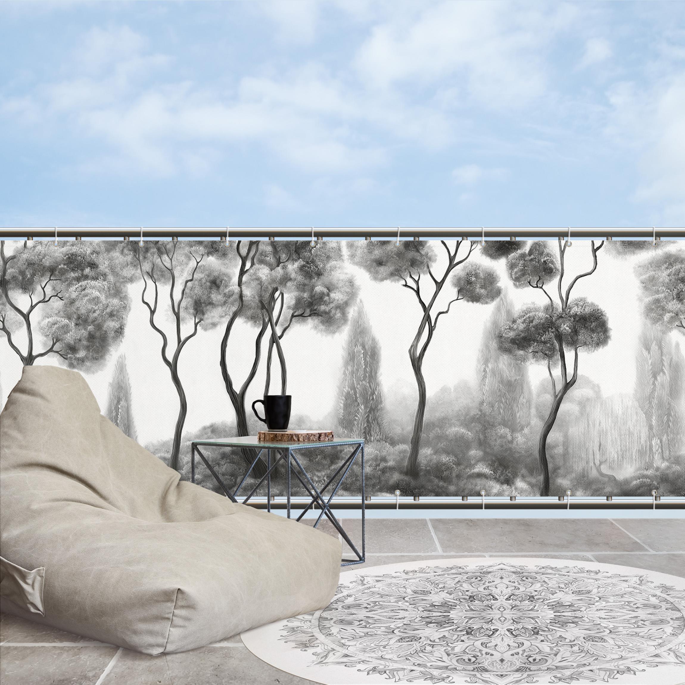 Balkon Sichtschutz Hohe Bäume schwarz-weiß