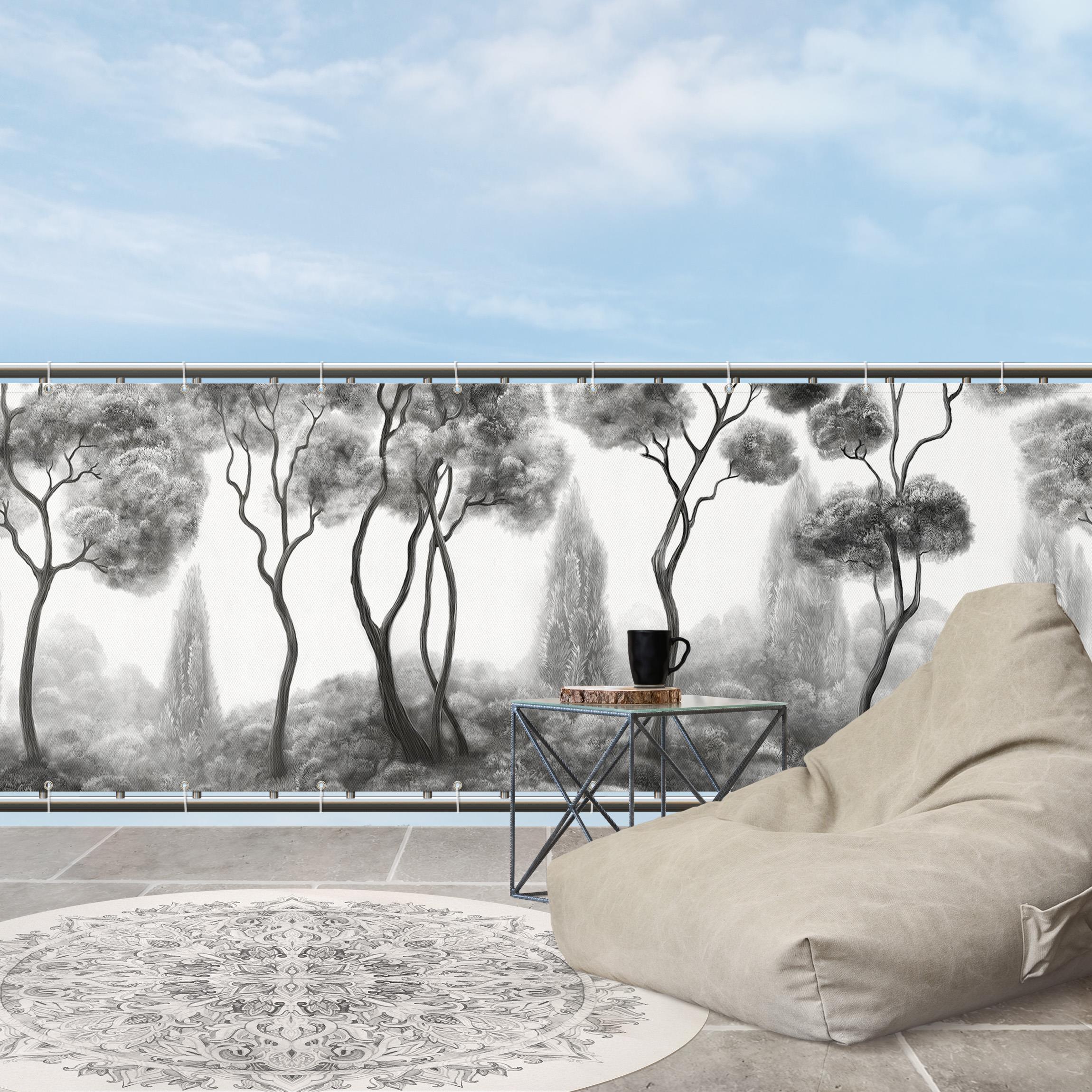 Balkon Sichtschutz Hohe Bäume schwarz-weiß