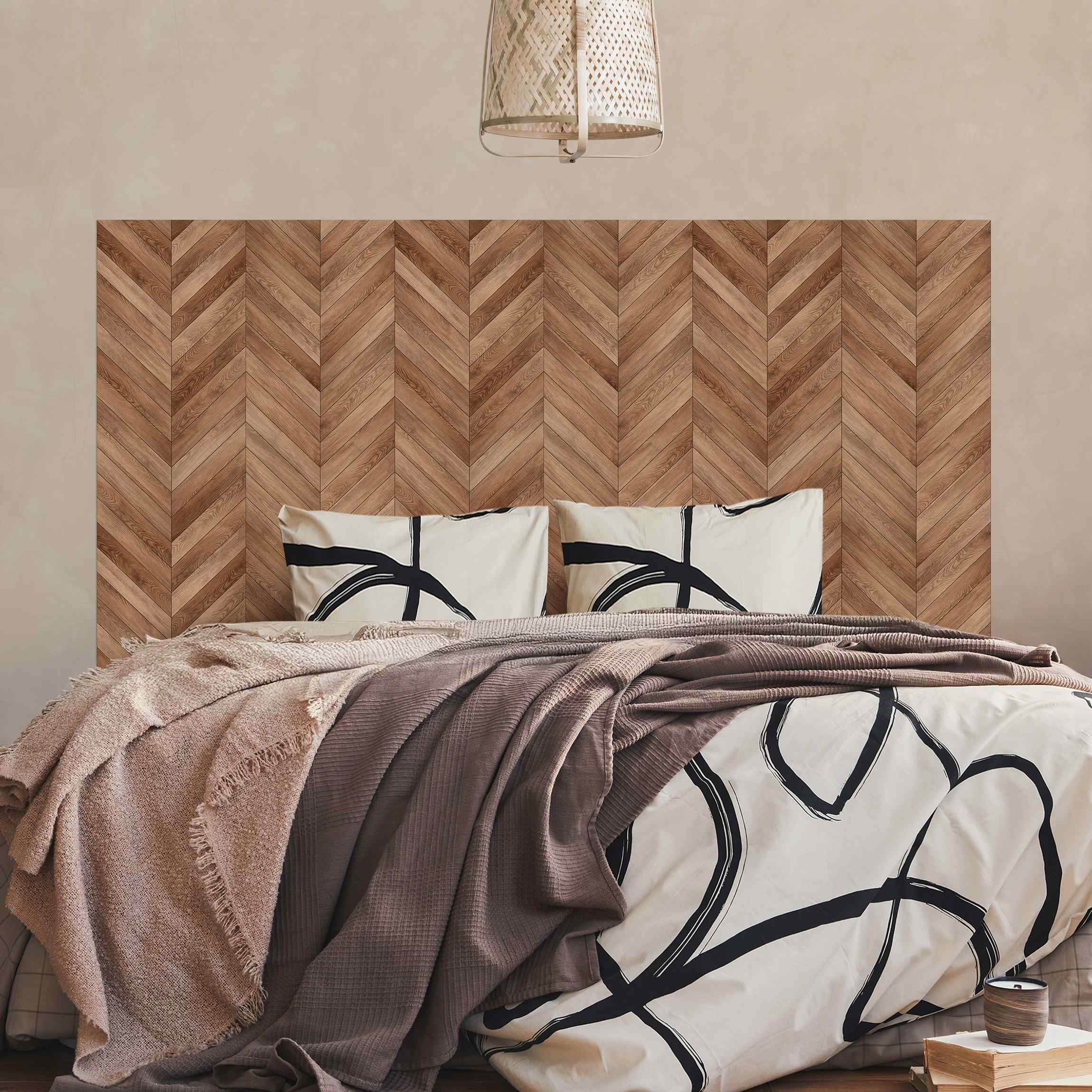 Kopfteil Bett Holz Fischgräten Muster