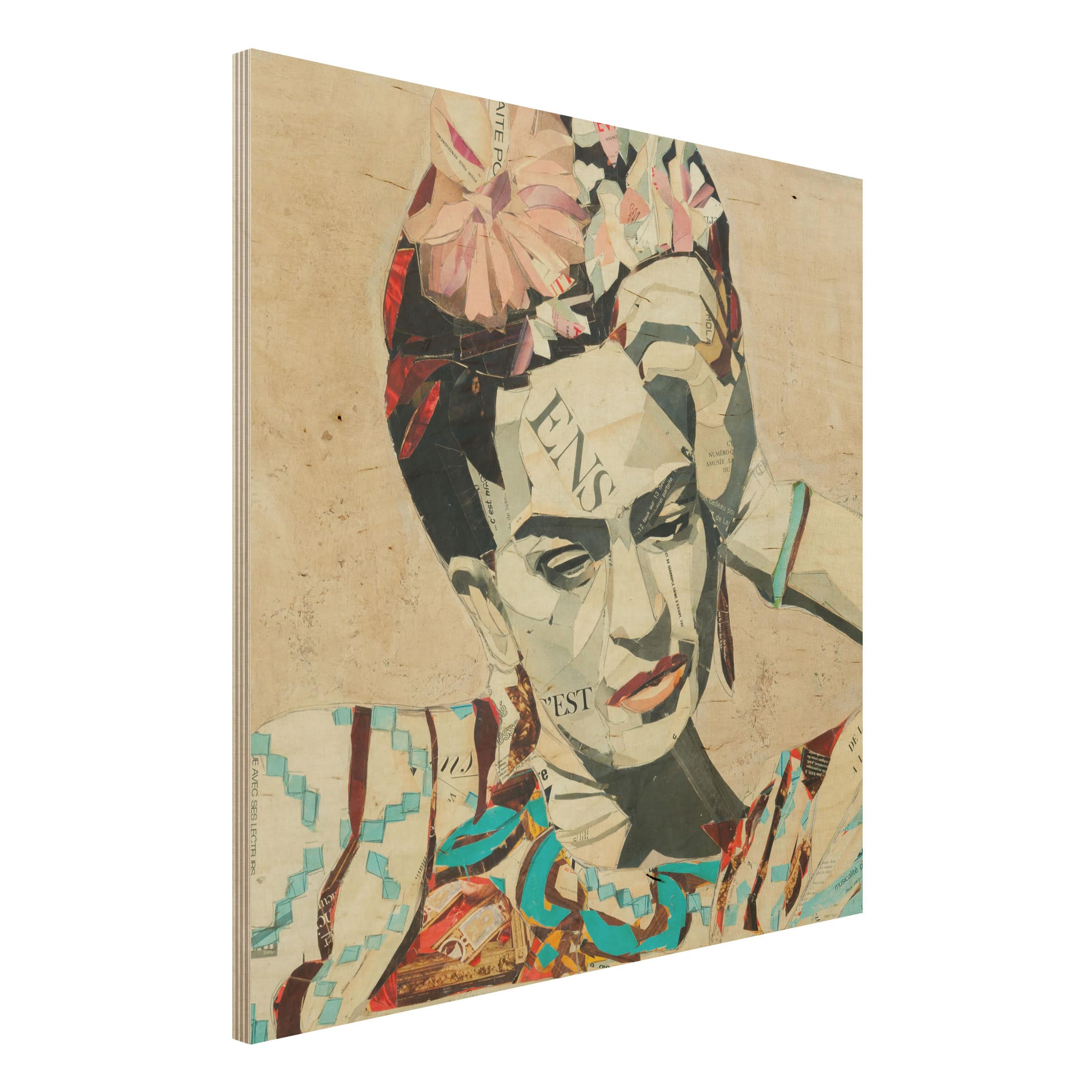 Holzbild Portrait Frida Kahlo - Collage No.1