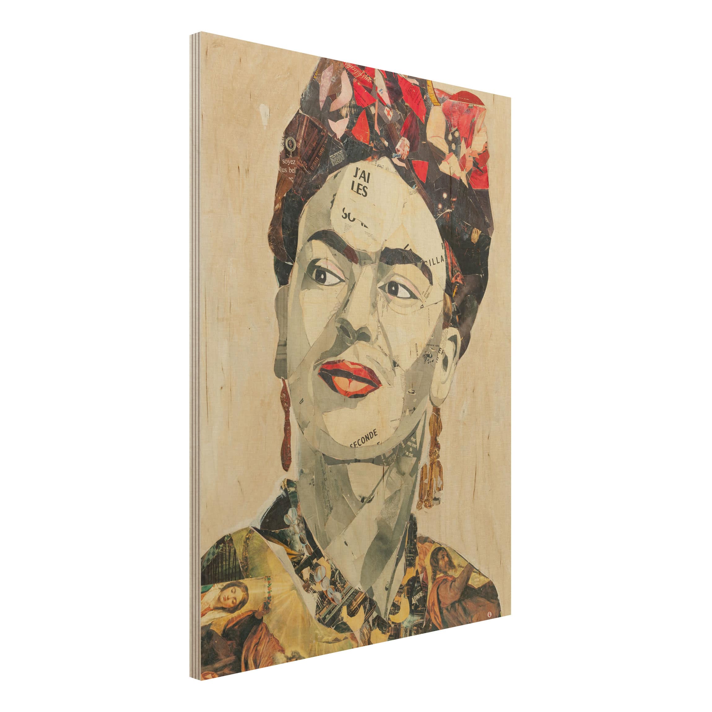 Holzbild - Hochformat 3:4 Frida Kahlo - Collage No.2