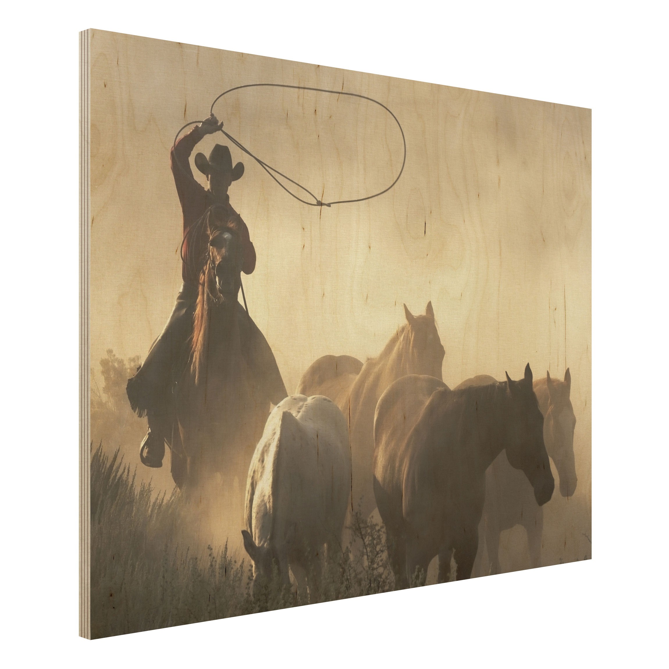 Holzbild Tiere Cowboys