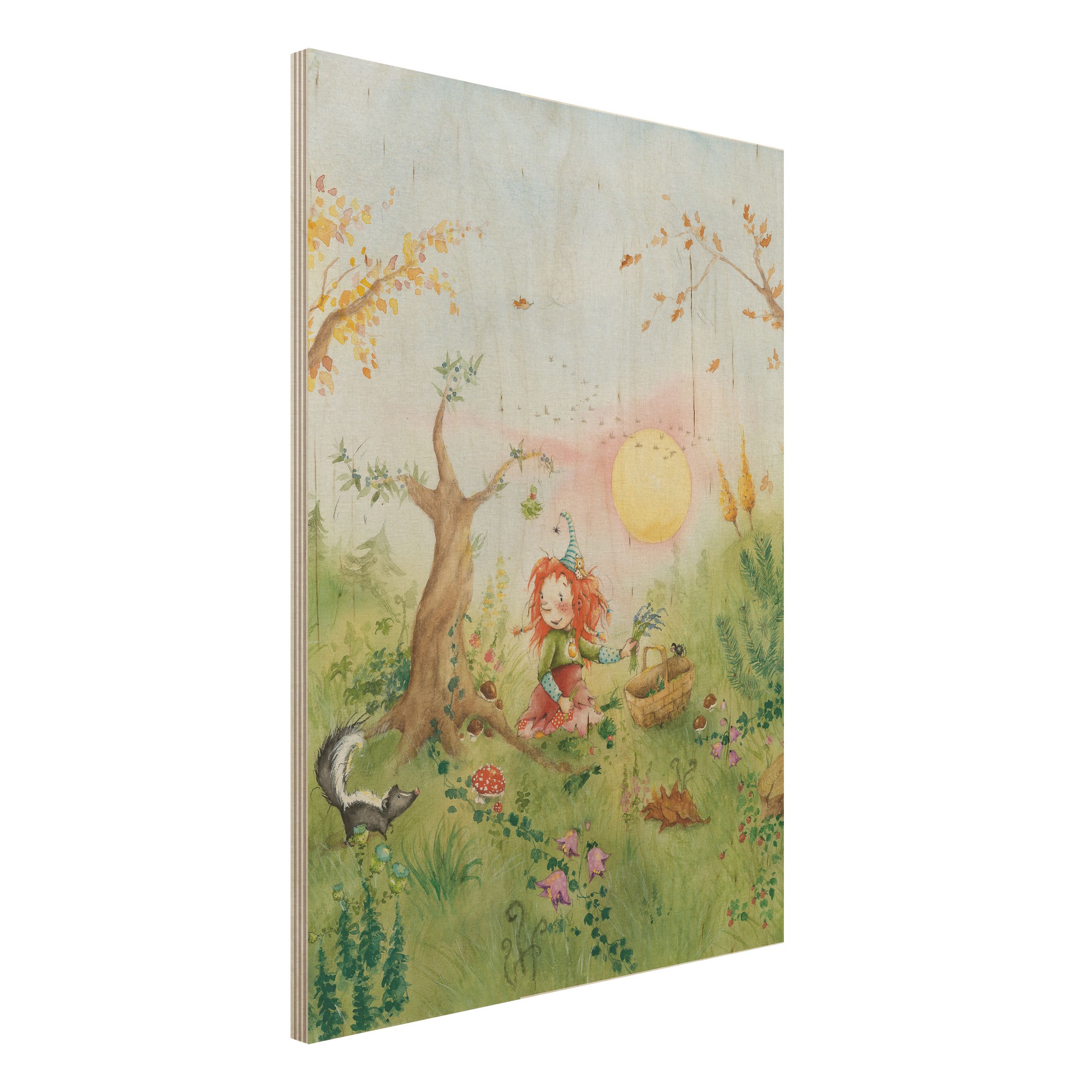 Holzbild - Hochformat 3:4 Frida sammelt Kräuter