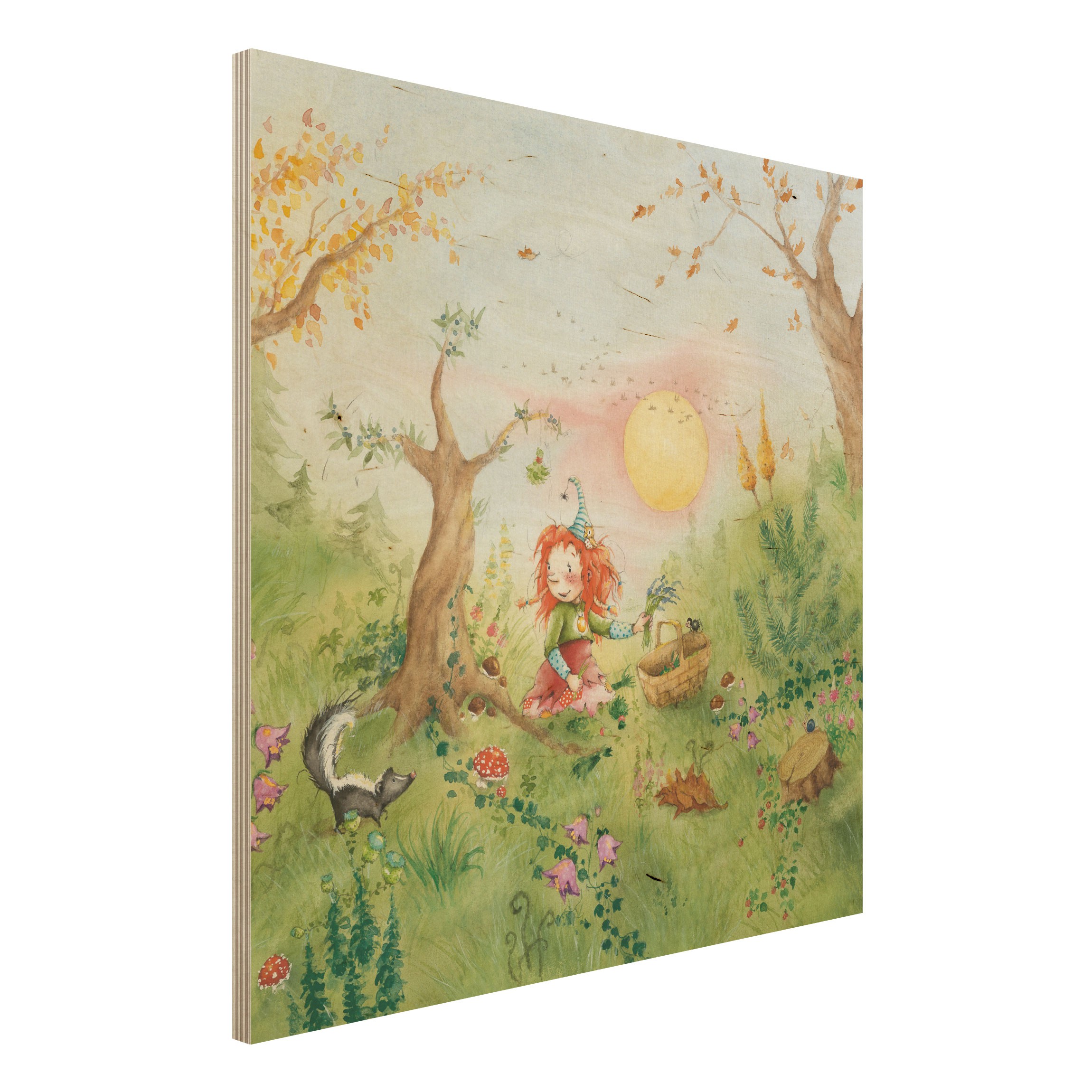 Holzbild Kinderzimmer Frida sammelt Kräuter