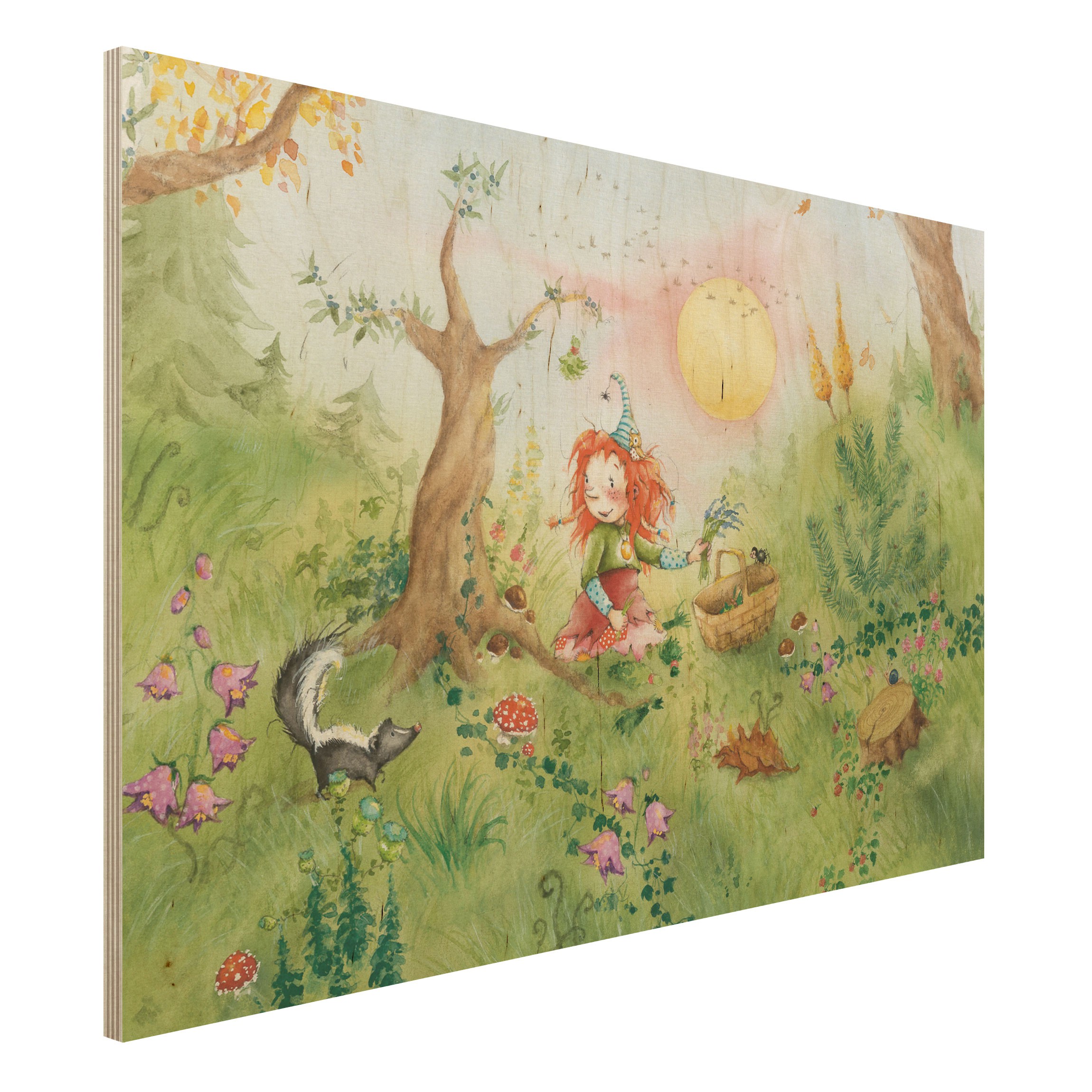 Holzbild - Querformat 3:2 Frida sammelt Kräuter