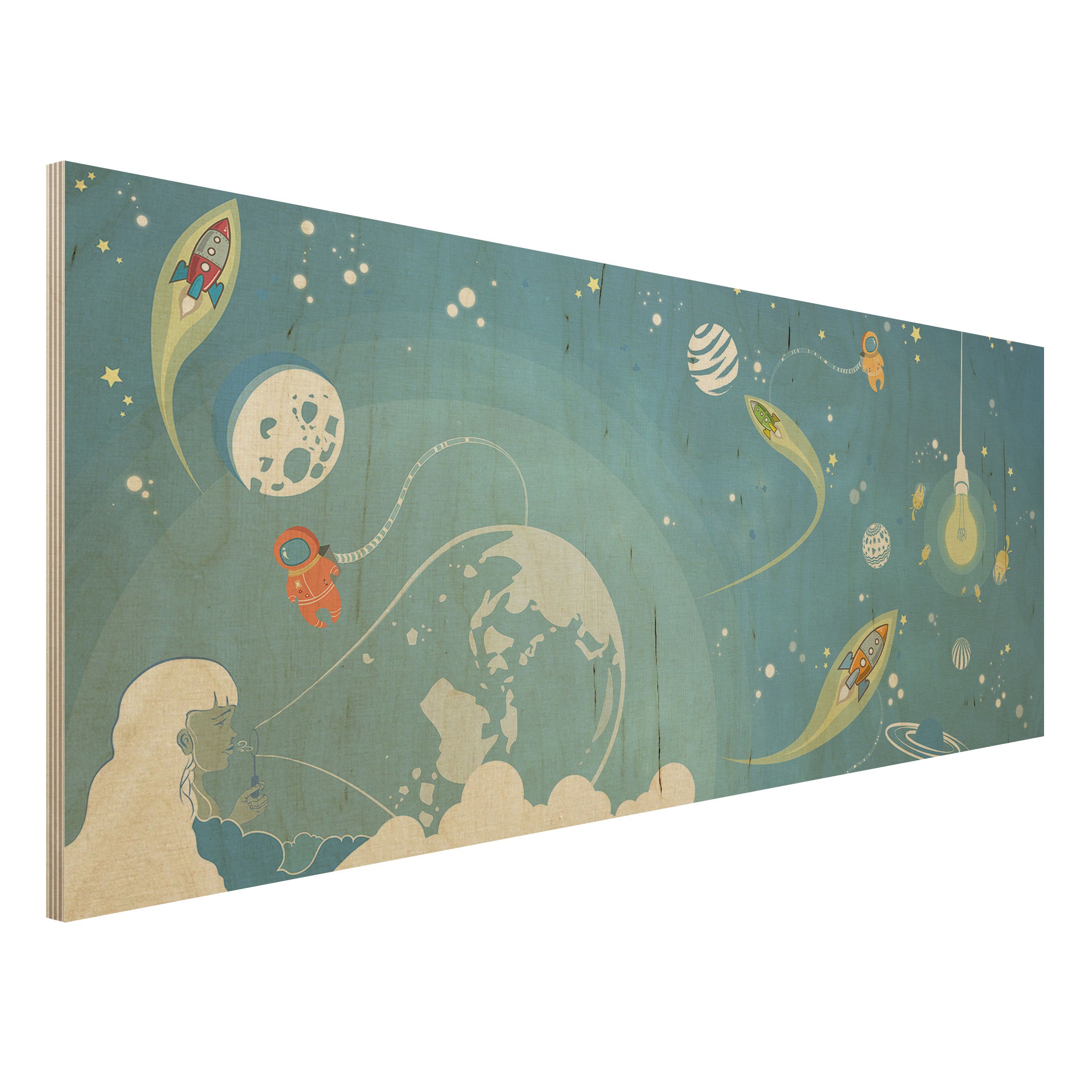 Holzbild Kinderzimmer No.MW16 Buntes Weltraumtreiben