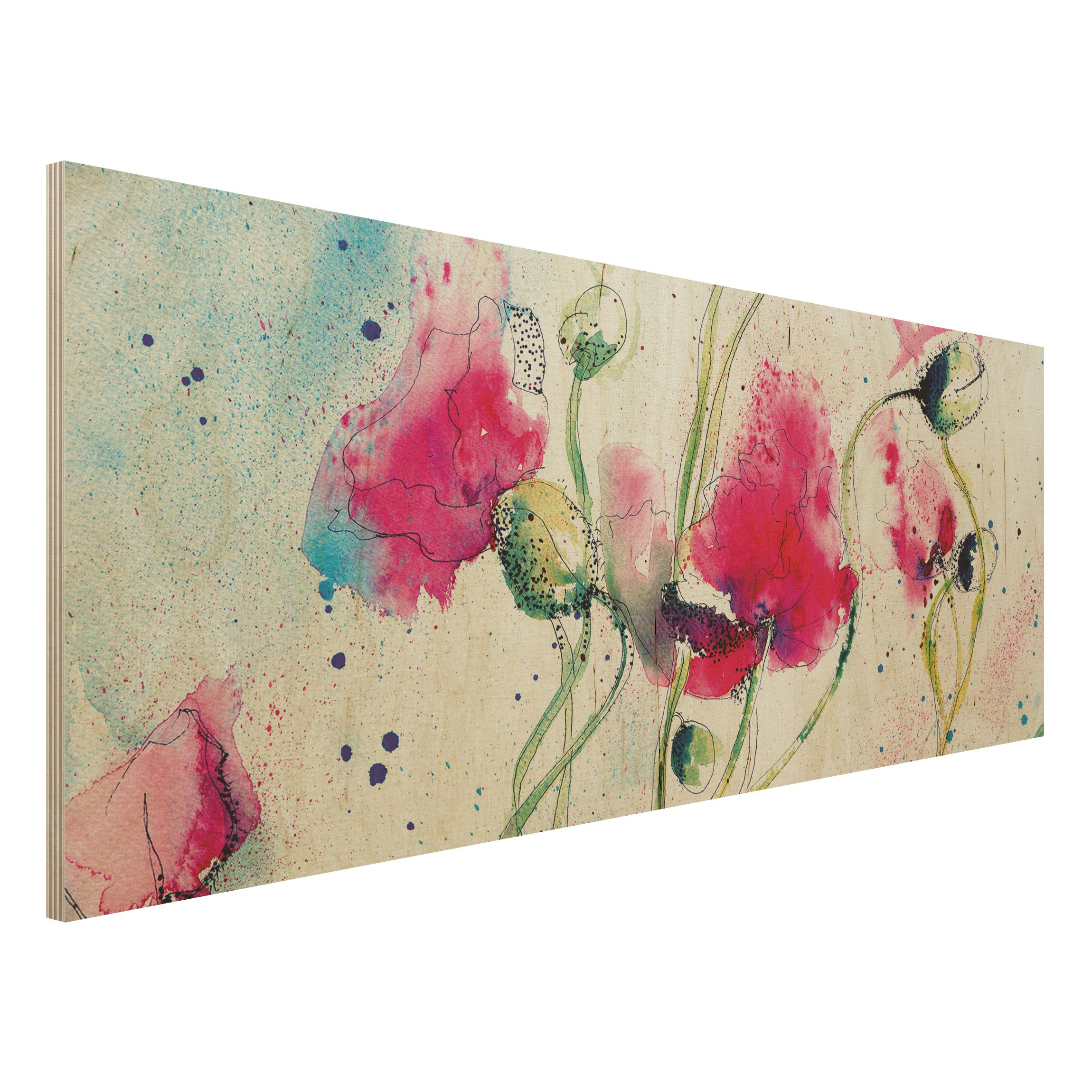 Holzbild Blumen Painted Poppies
