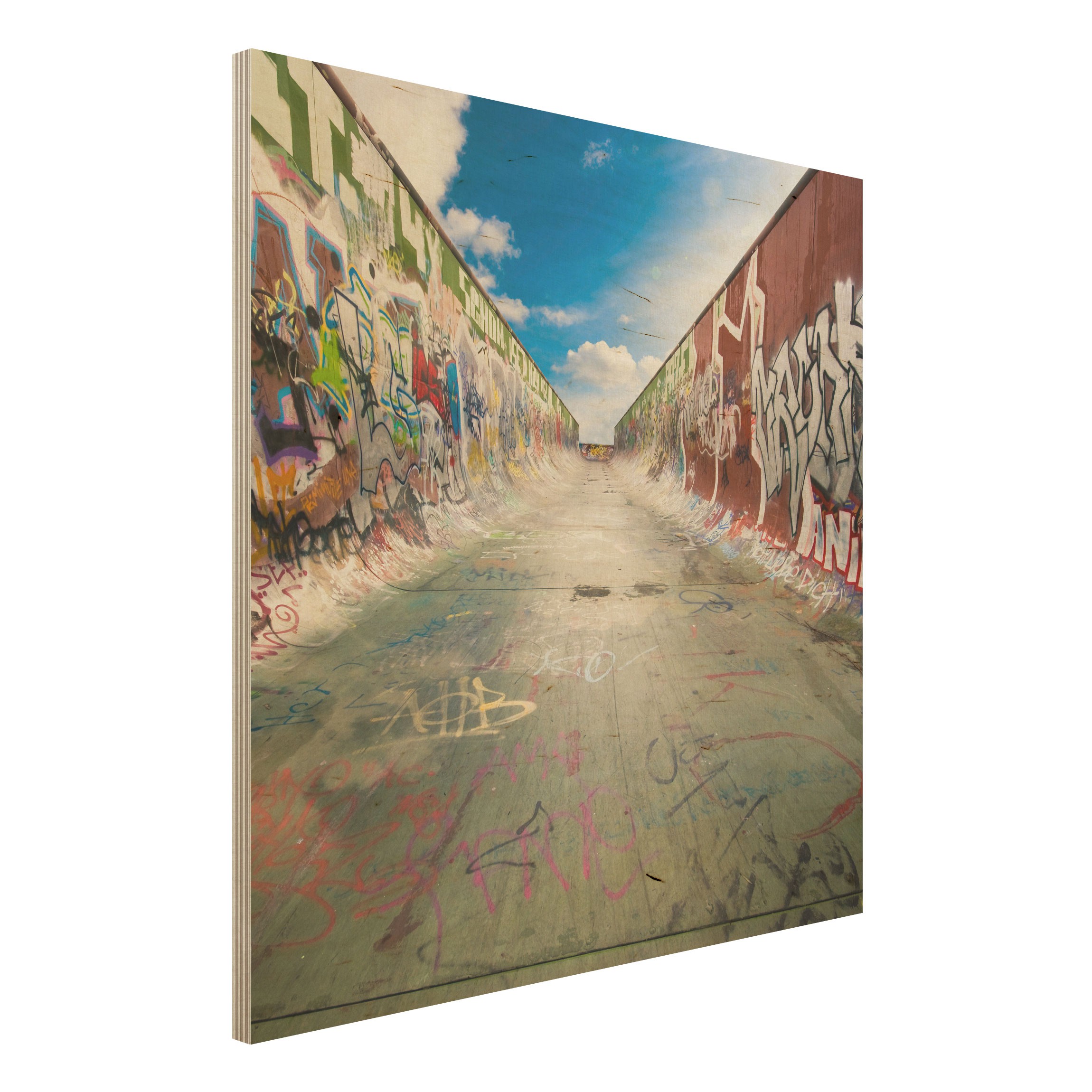 Holzbild - Quadrat Skate Graffiti