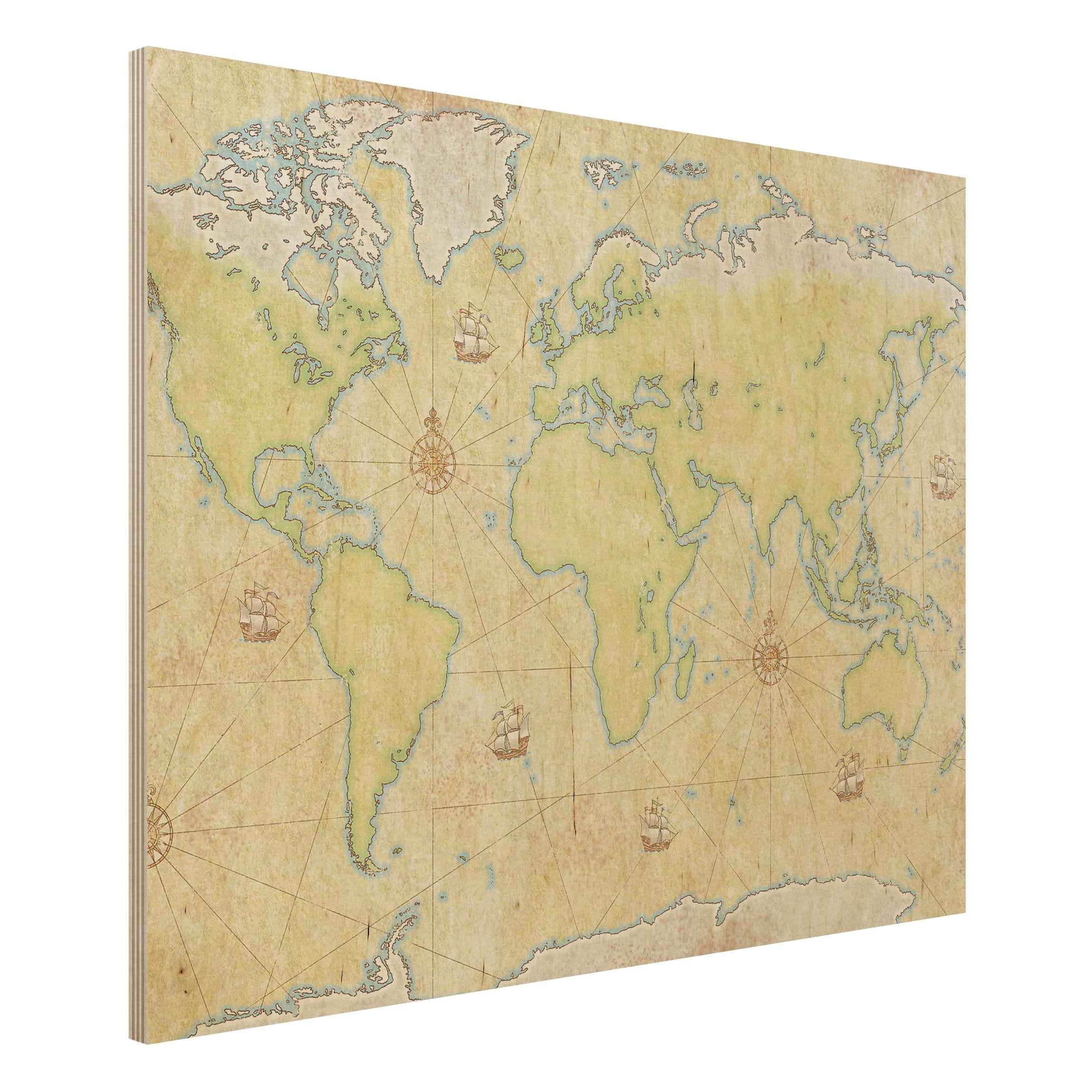 Holzbild Weltkarte World Map