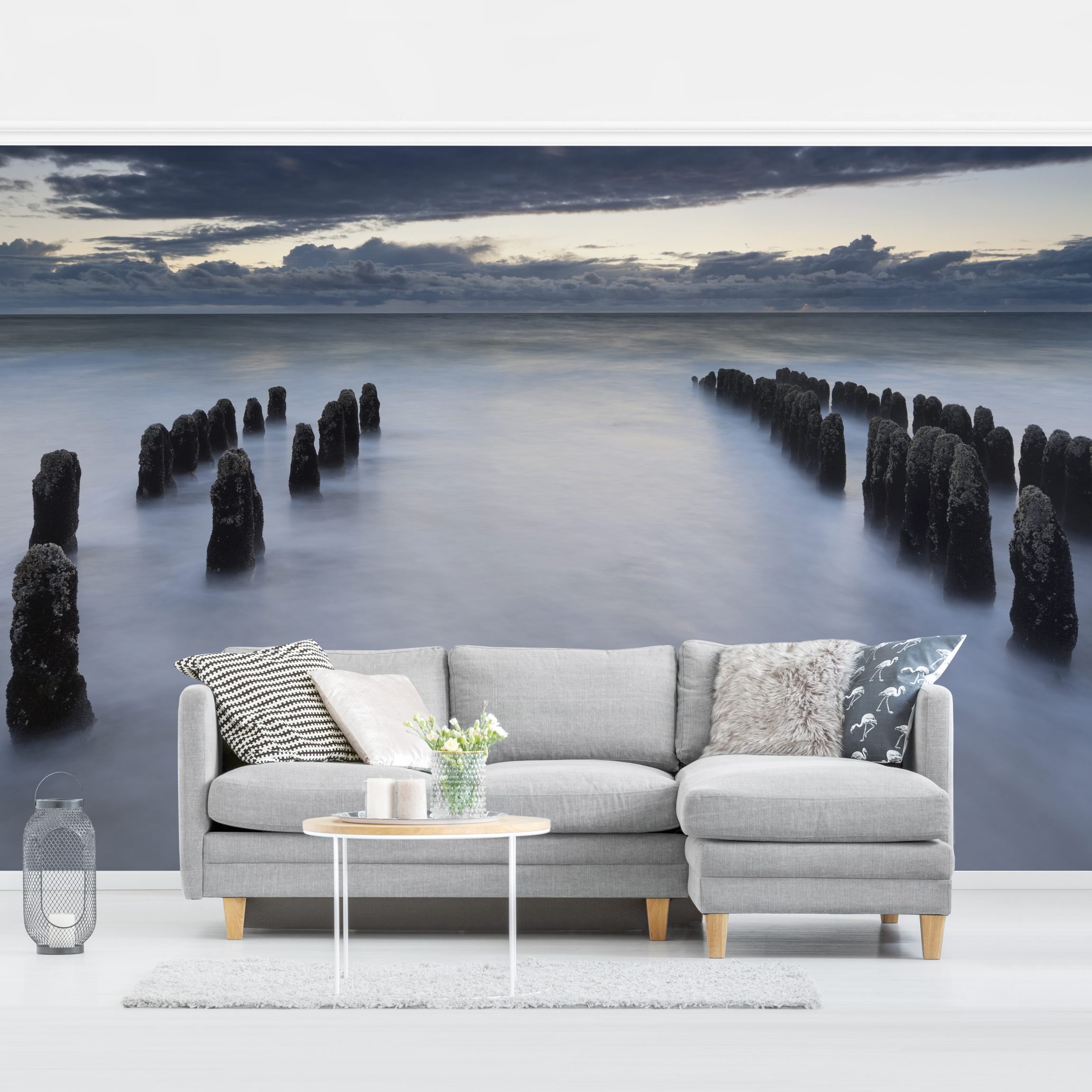 Fototapete Holzbuhnen in der Nordsee auf Sylt