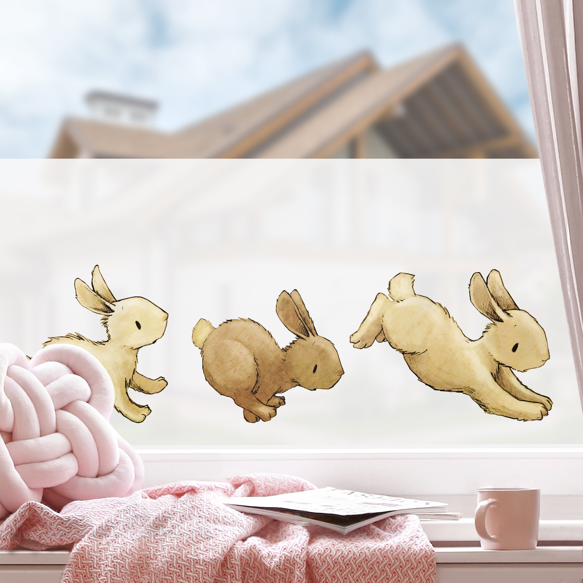 Fensterfolie Hoppelnde Häschen