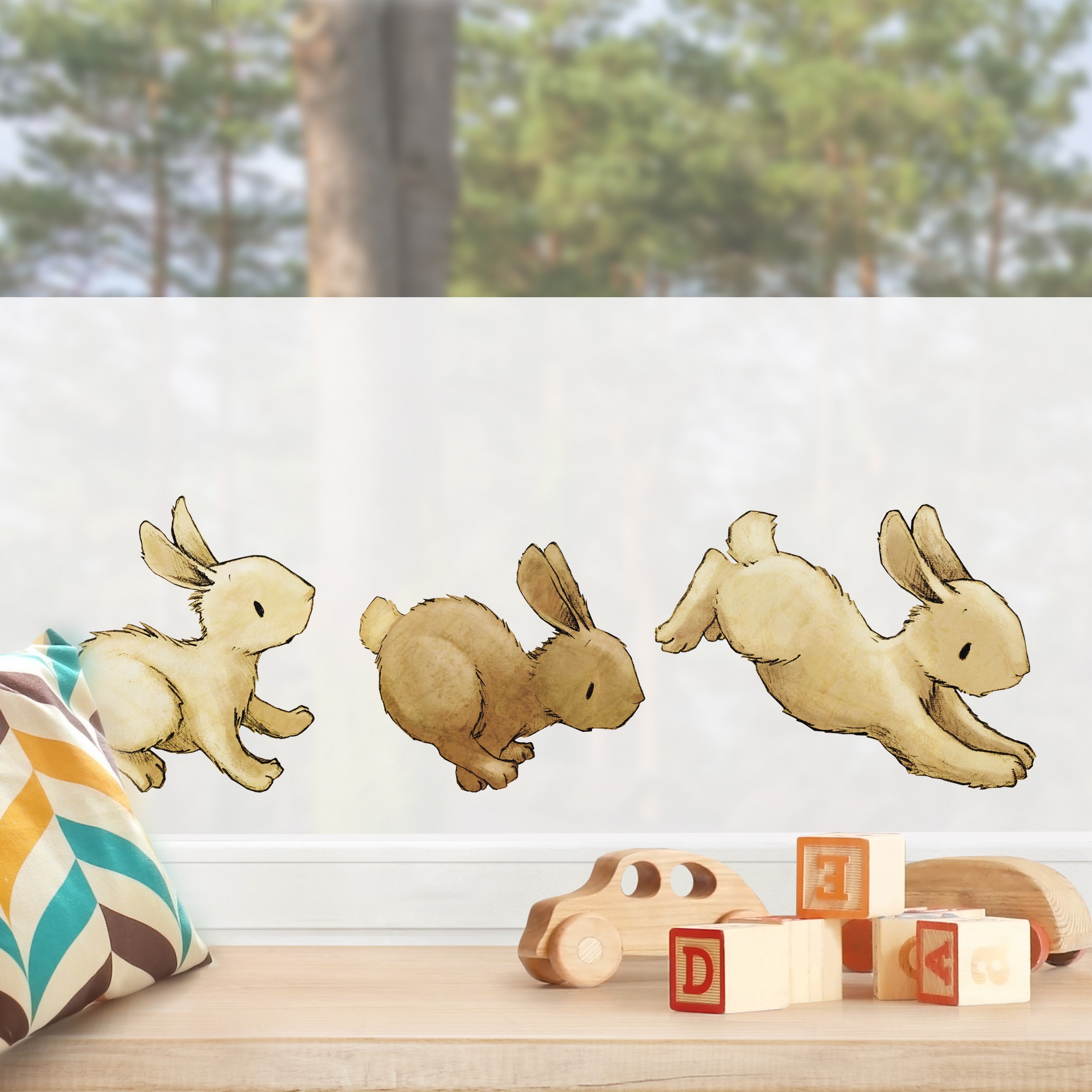 Fensterfolie Hoppelnde Häschen