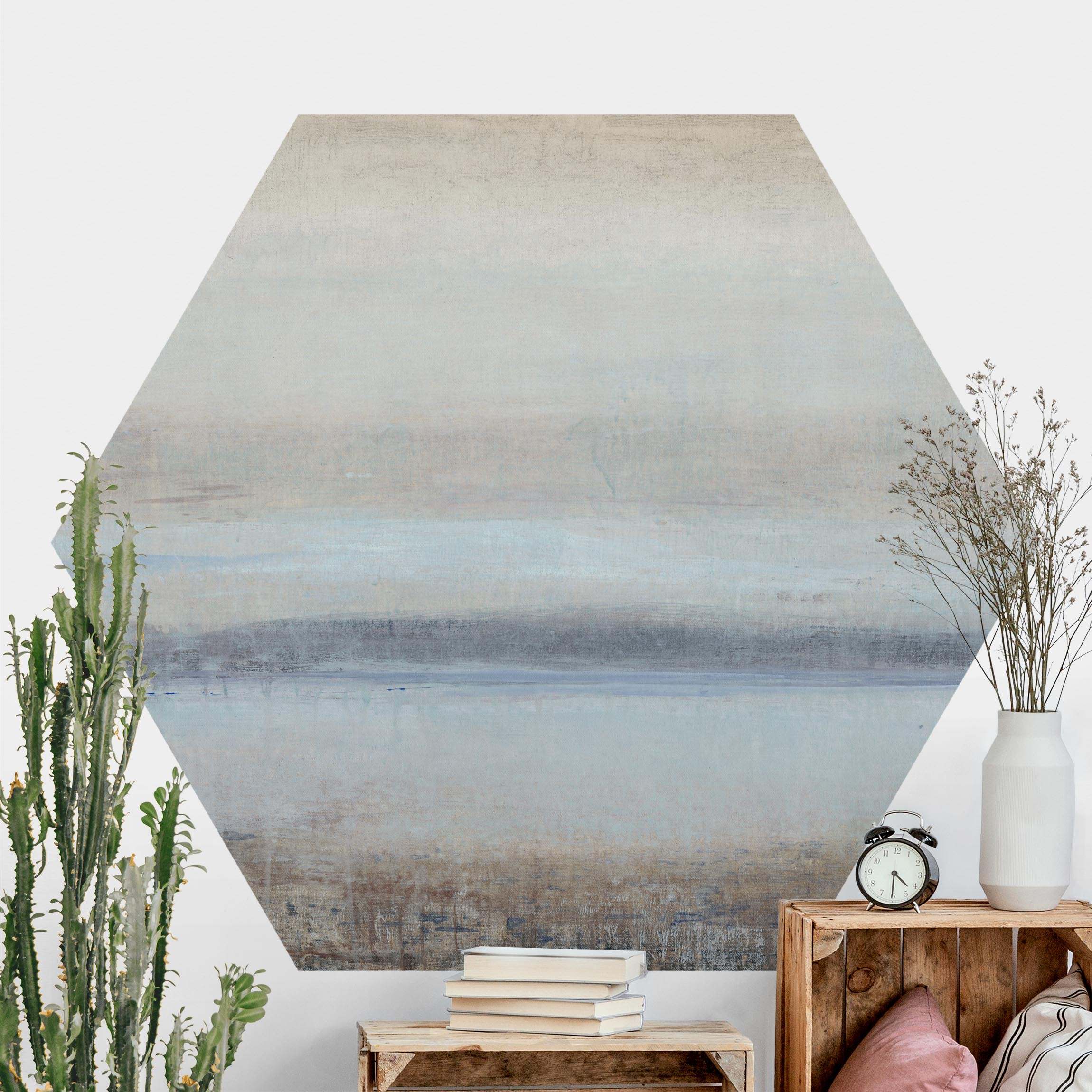 Hexagon Fototapete Horizont über Blau I