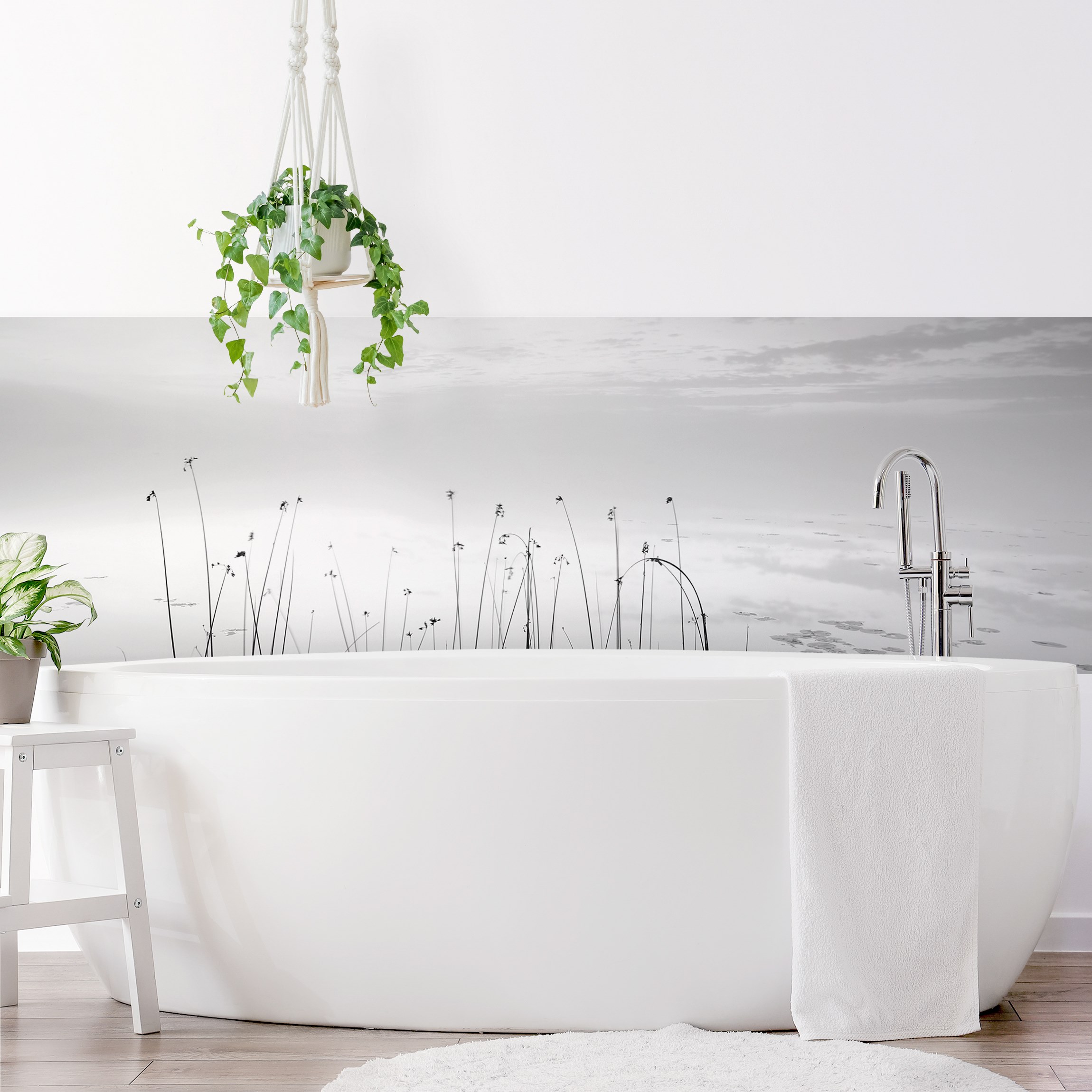 Wandverkleidung Bad Idylle am See Schwarz-Weiß