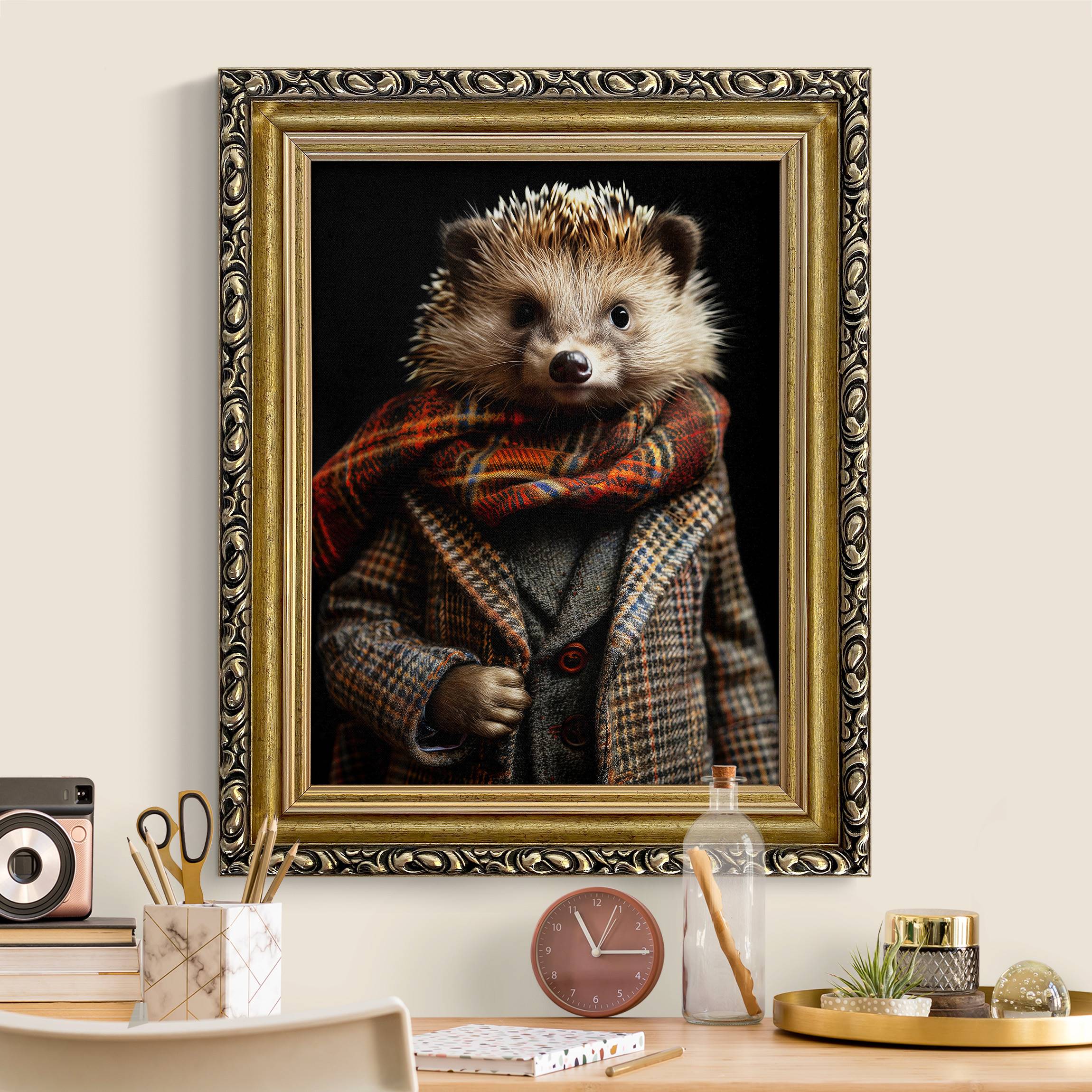Leinwandbild in Barockrahmen Igel im Anzug
