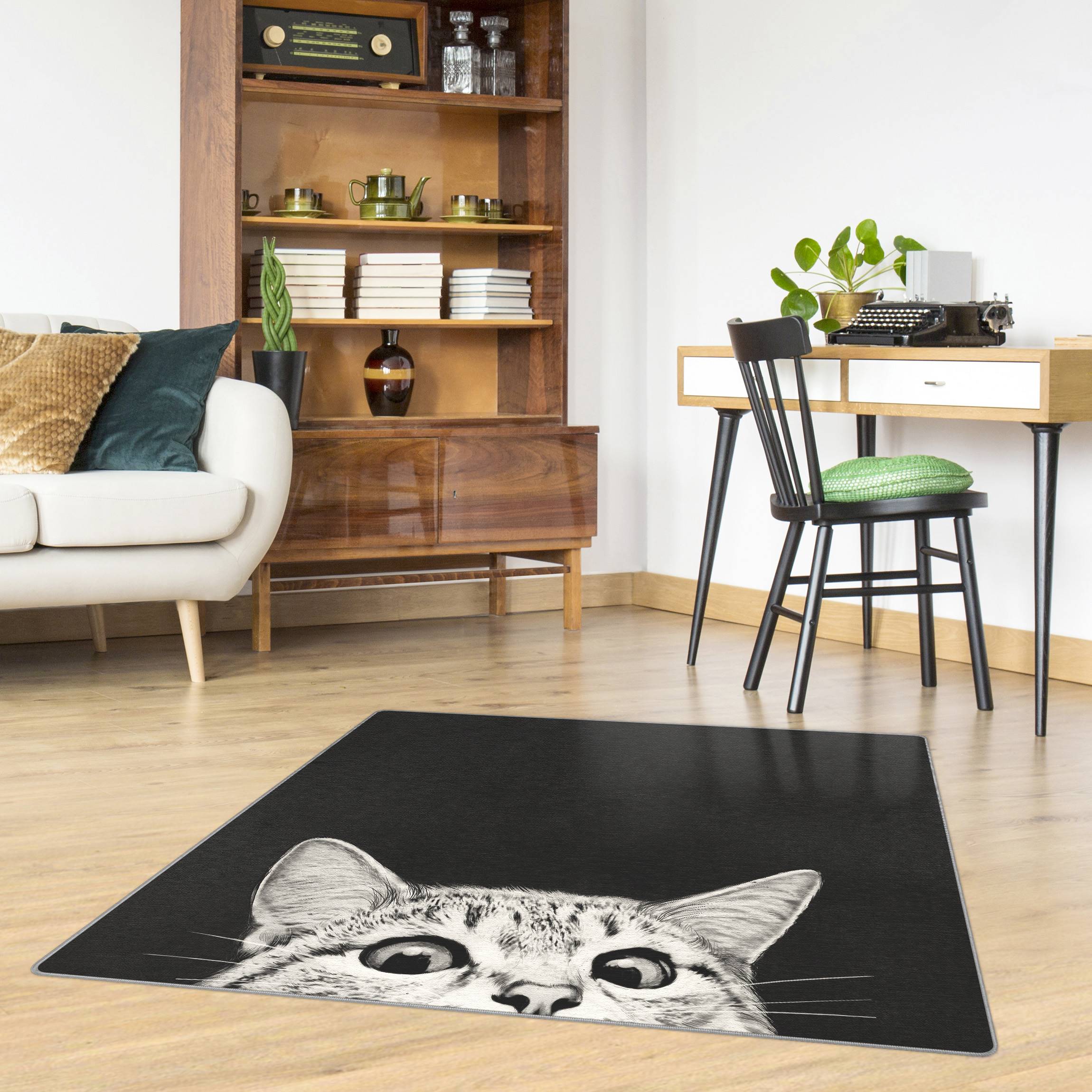 Teppich Illustration Katze Schwarz Weiß Zeichnung