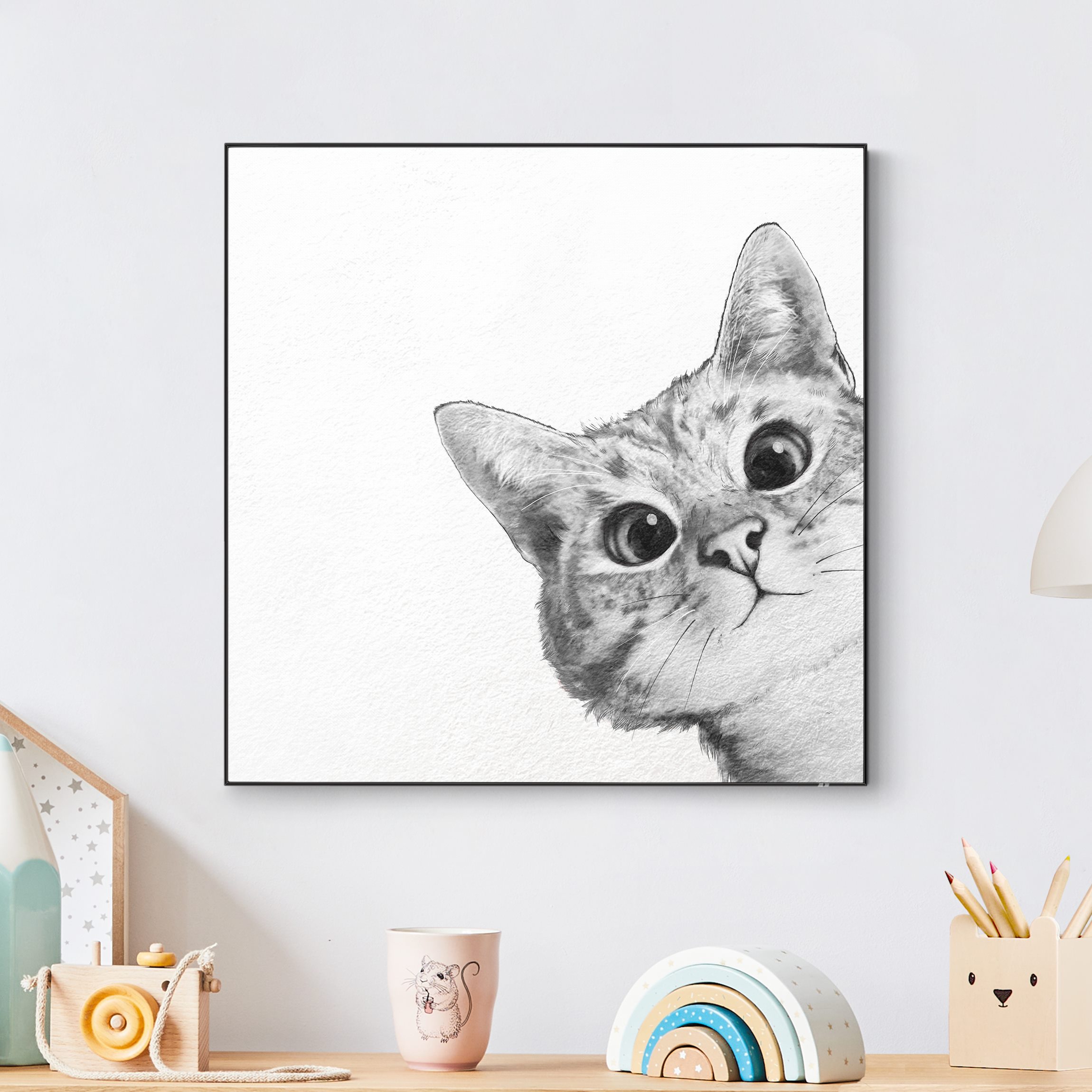Wechselbild Illustration Katze Zeichnung Schwarz Weiß