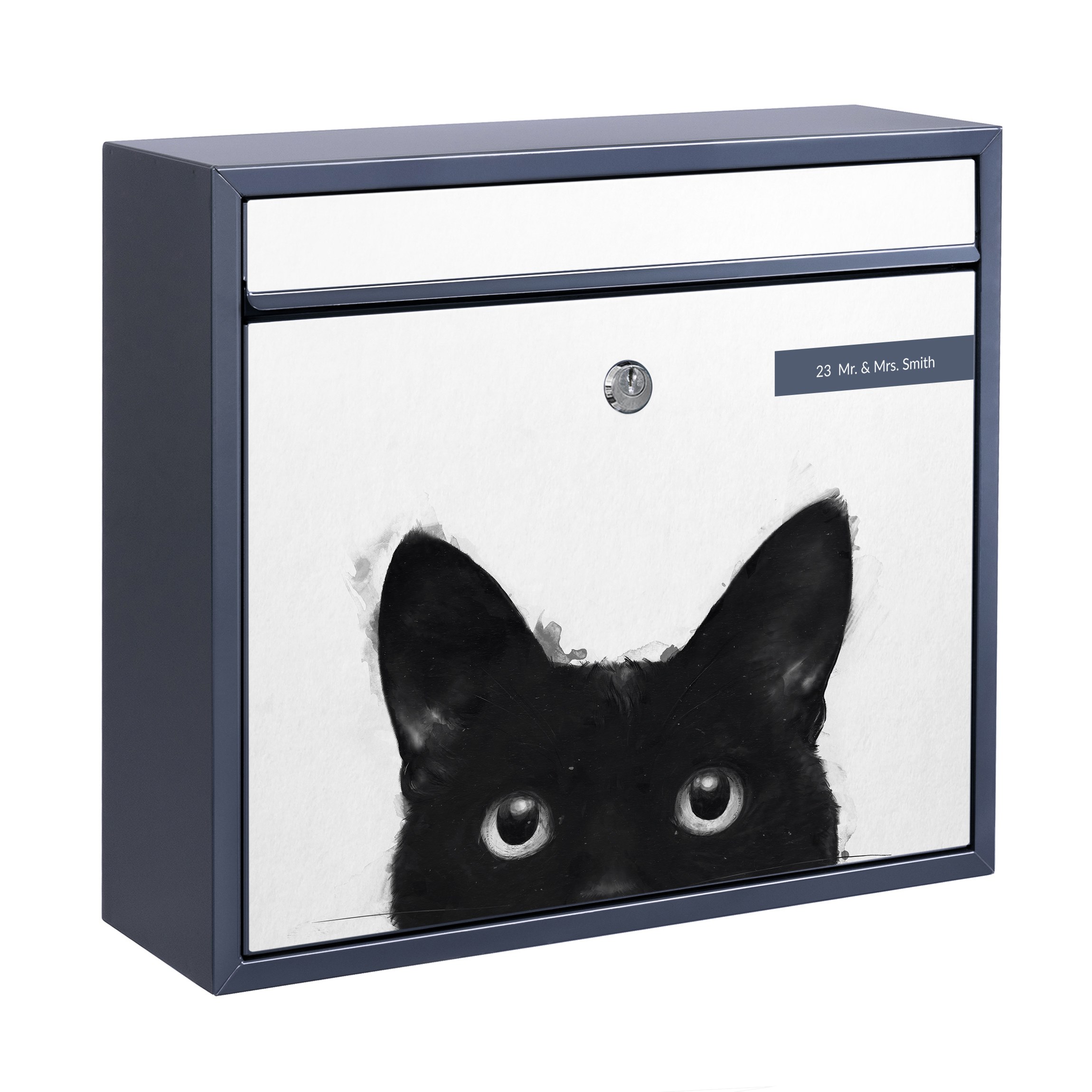 Briefkasten mit eigenem Text Illustration Schwarze Katze auf Weiß Malerei