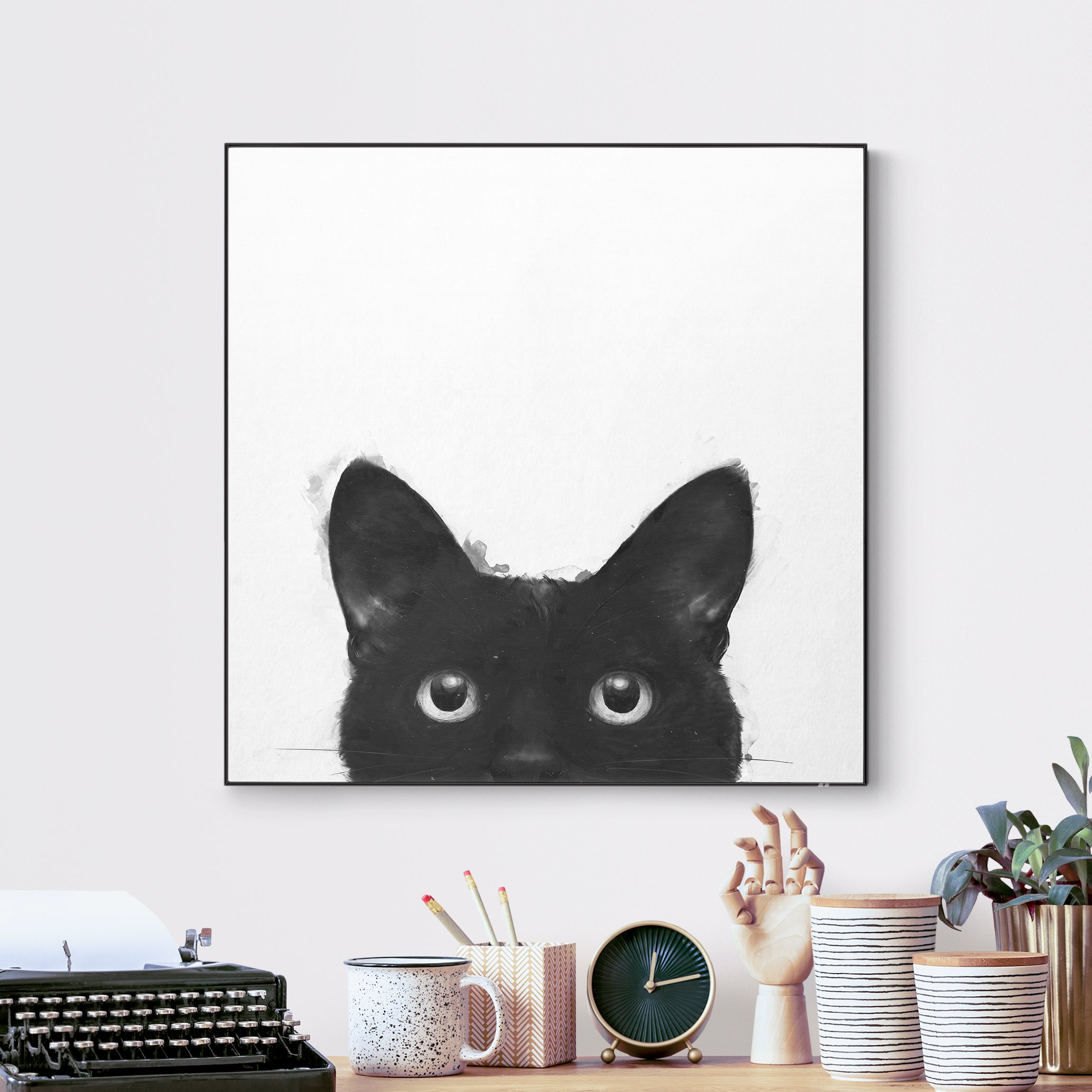 Wechselbild Illustration Schwarze Katze auf Weiß Malerei