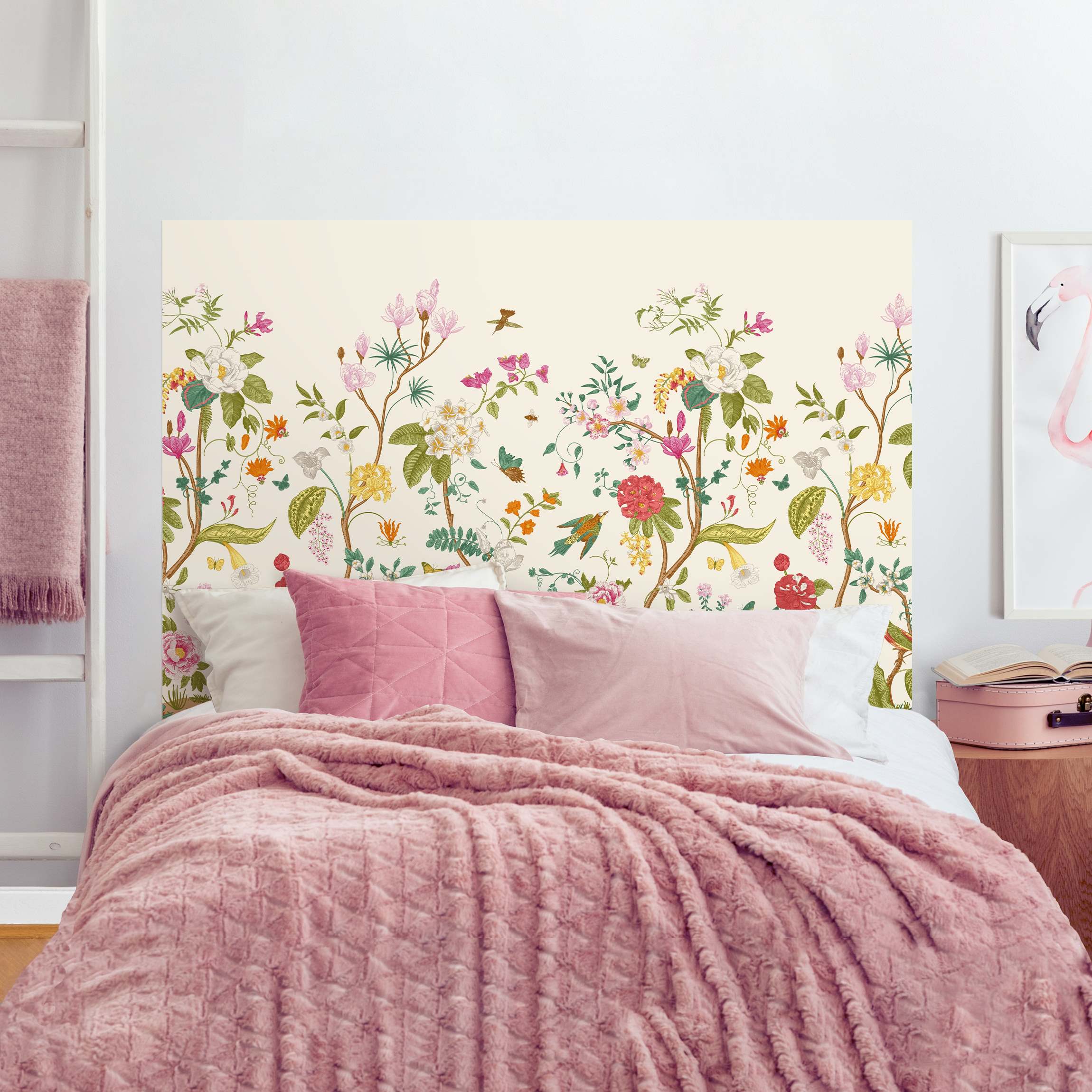 Kopfteil Bett Illustrierte Blumen Chinoiserie auf Gelb