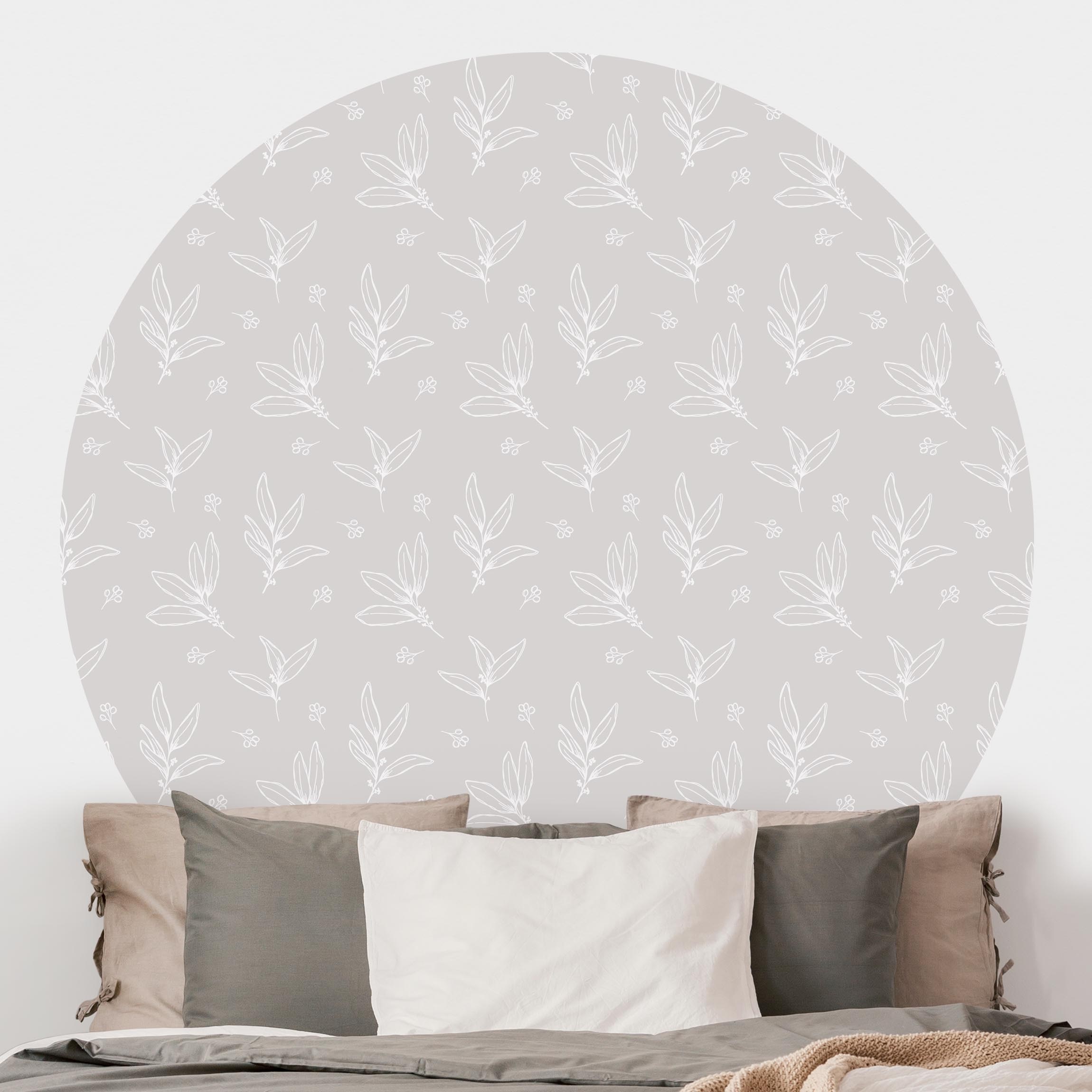 Runde Tapete selbstklebend Illustrierte Zweige Muster Beige