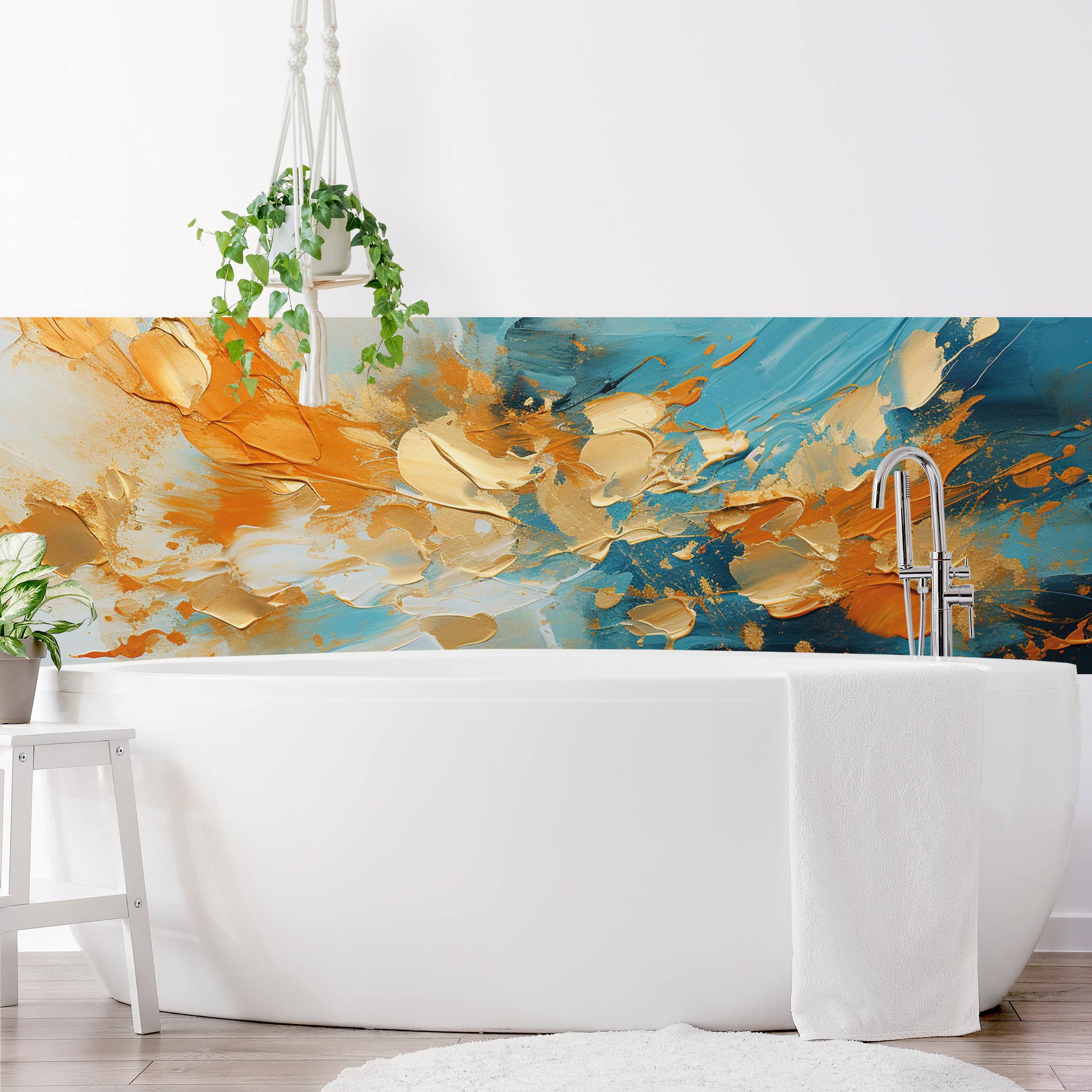 Wandverkleidung Bad Impasto Türkis und Ocker