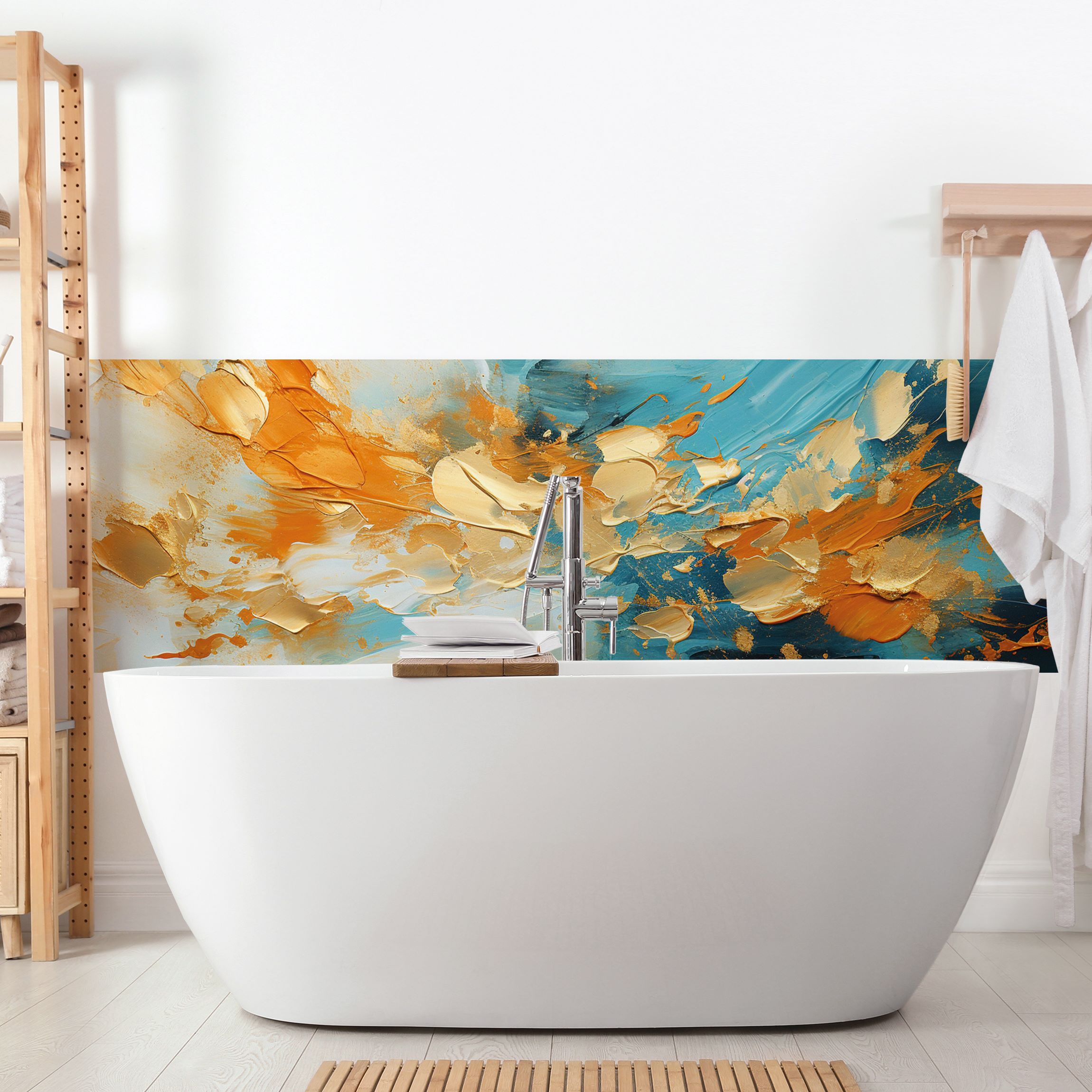 Wandverkleidung Bad Impasto Türkis und Ocker