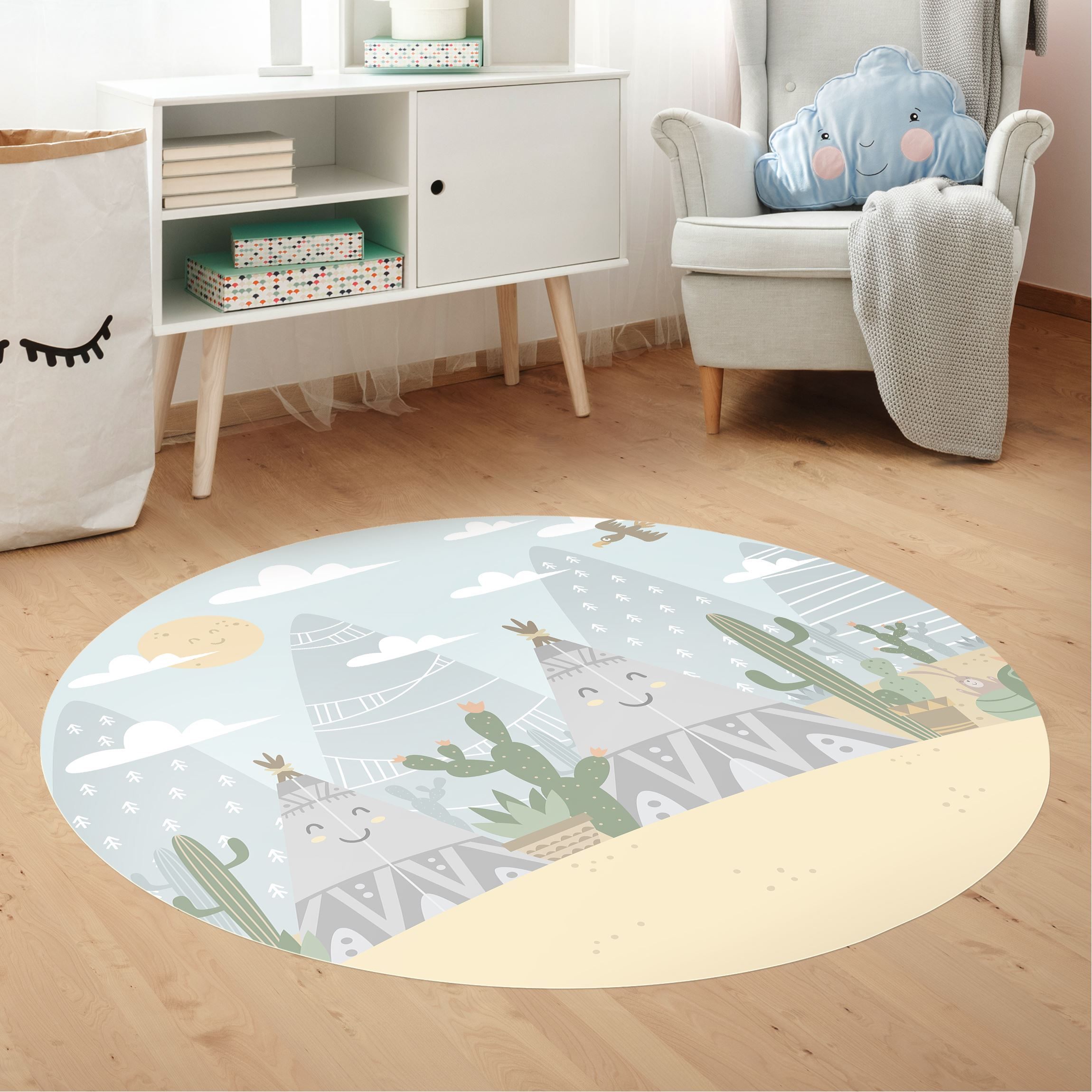 Runder Vinyl-Teppich Indianerzelt mit Kakteen