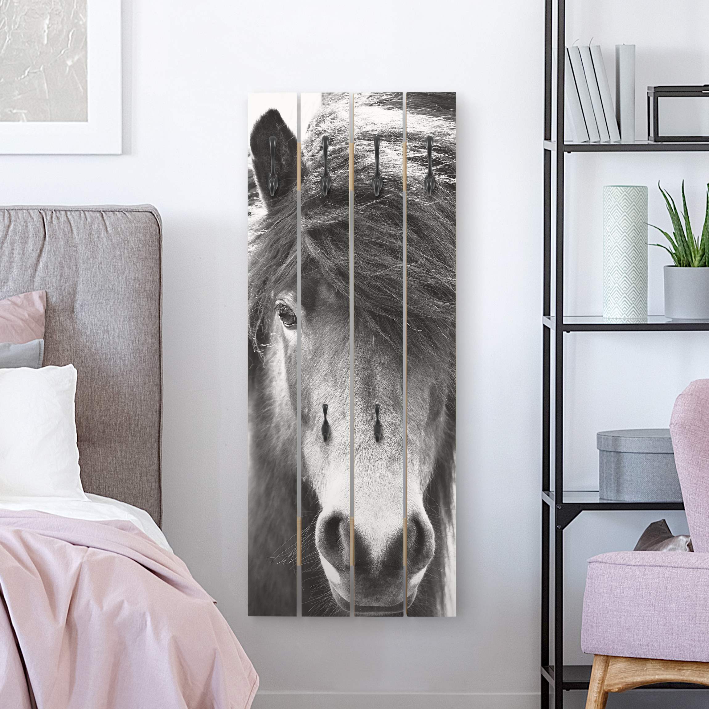 Wandgarderobe Island Pferd in Schwarz-weiß