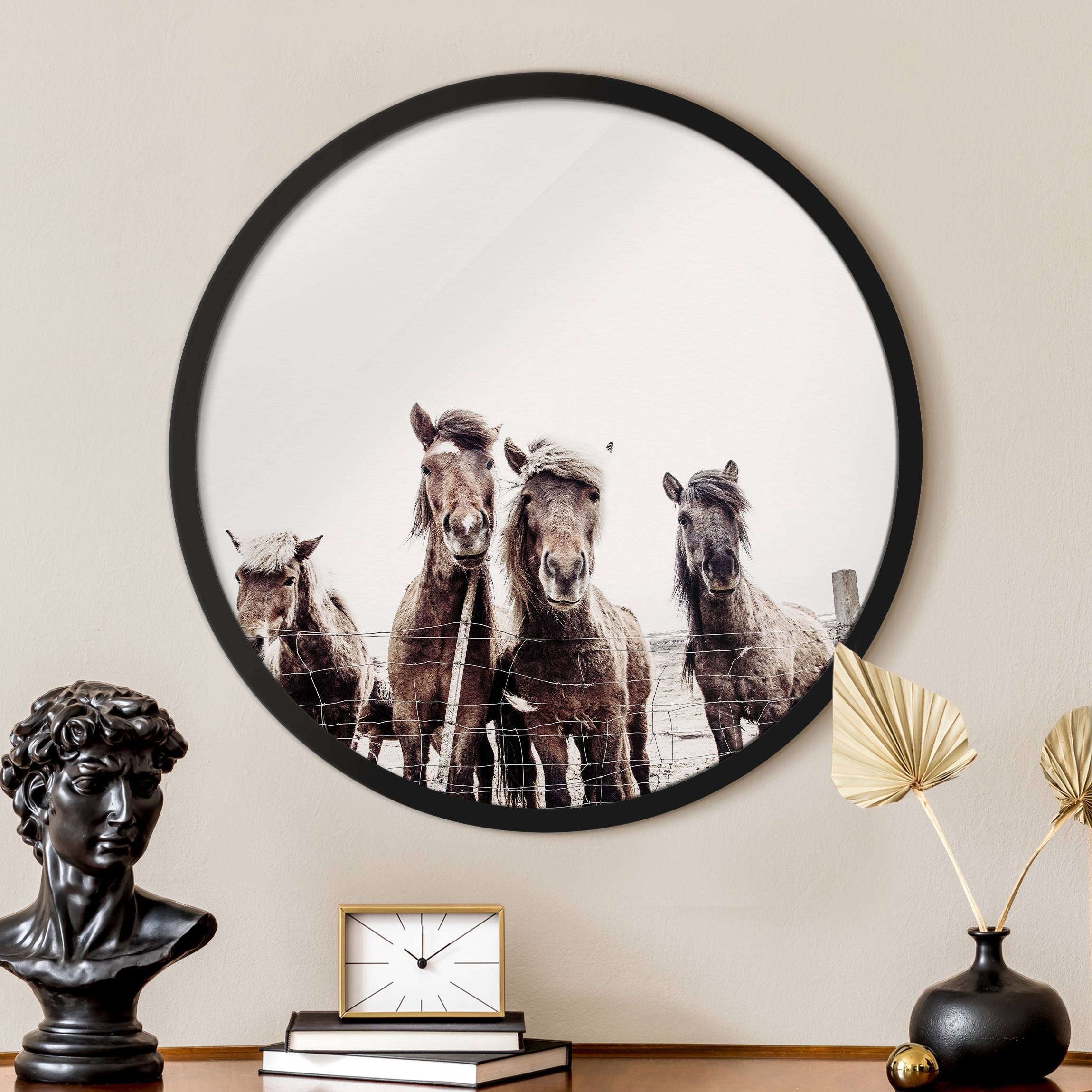 Rundes Gerahmtes Bild Island Pferde