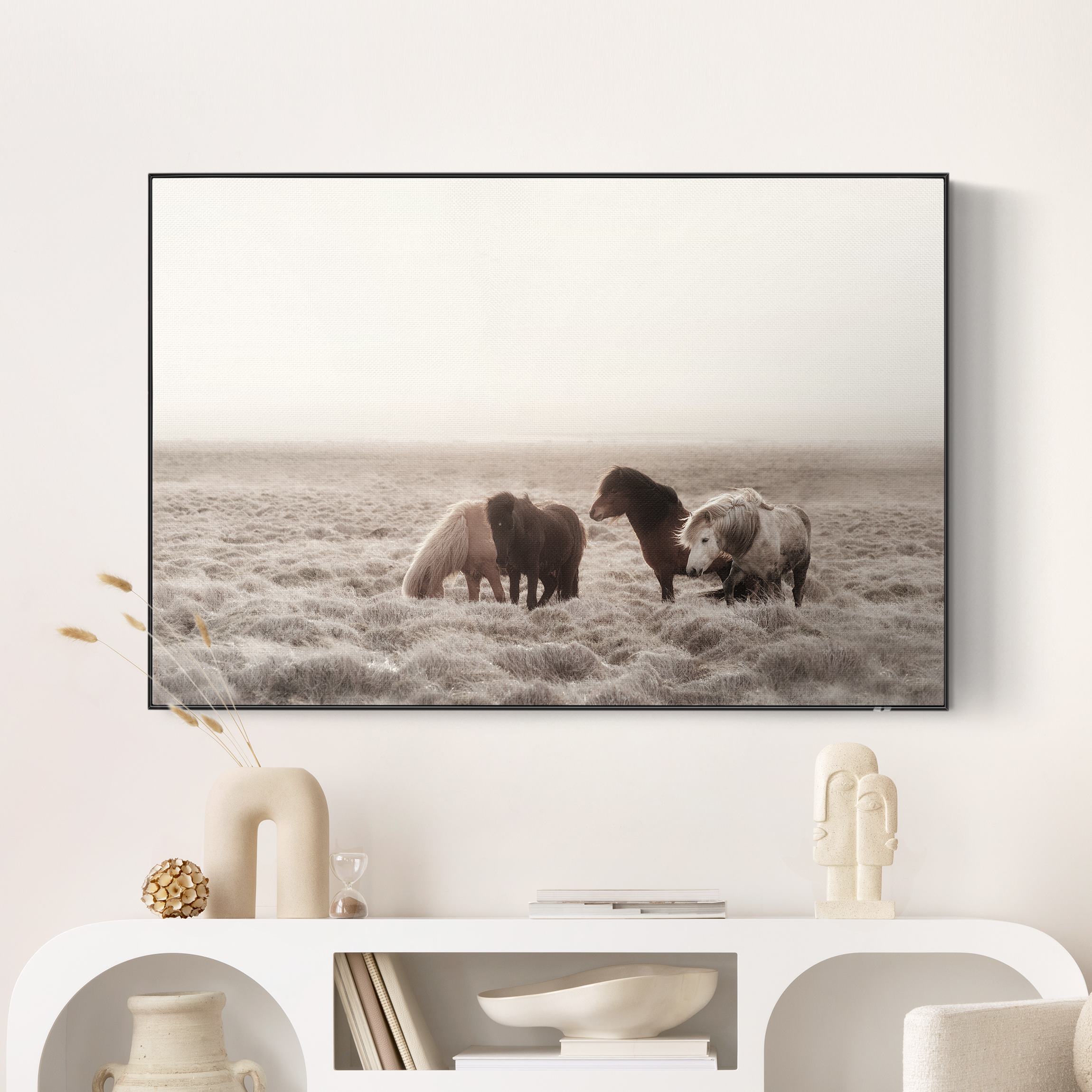 Akustik-Wechselbild Island Wildpferde