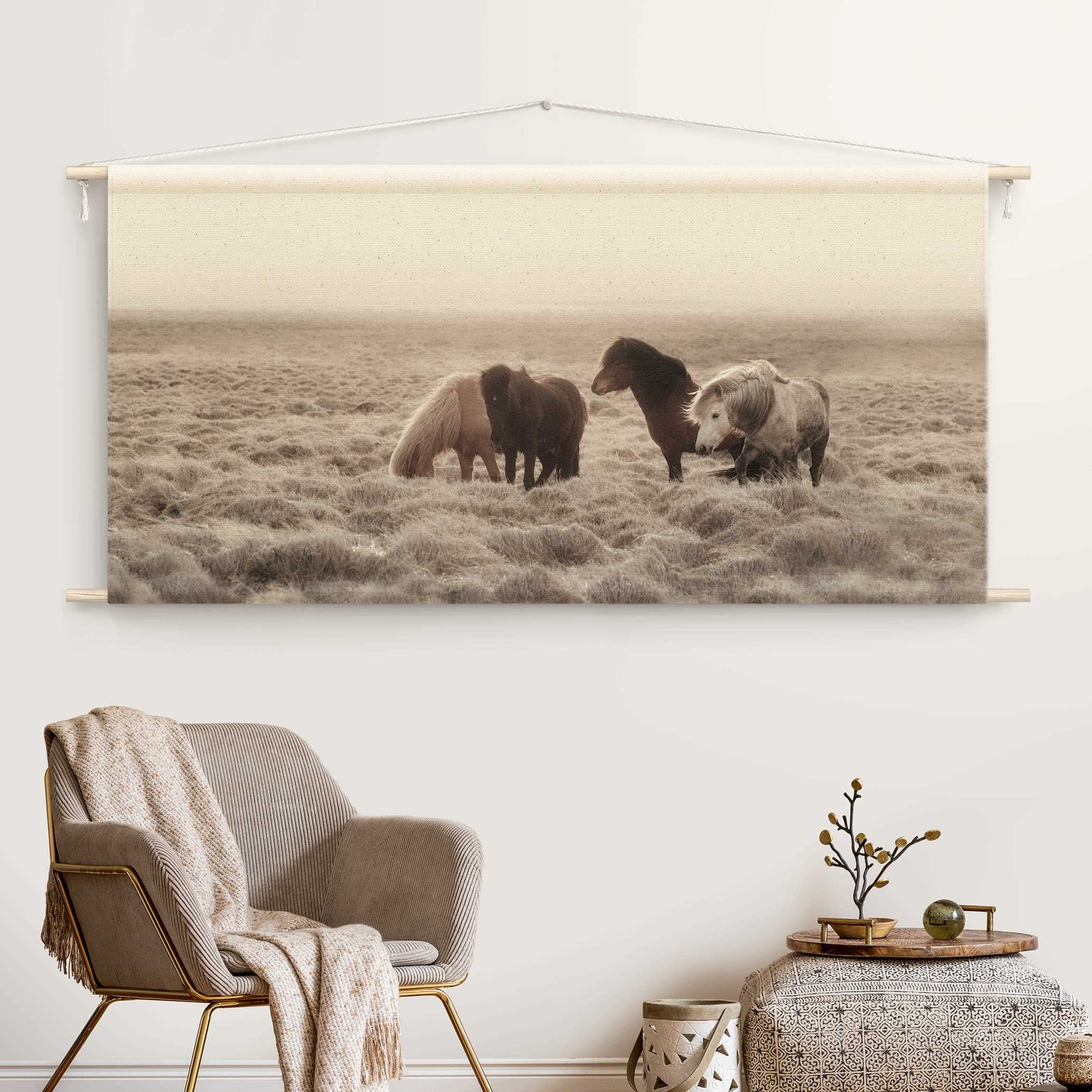 Wandteppich Island Wildpferde