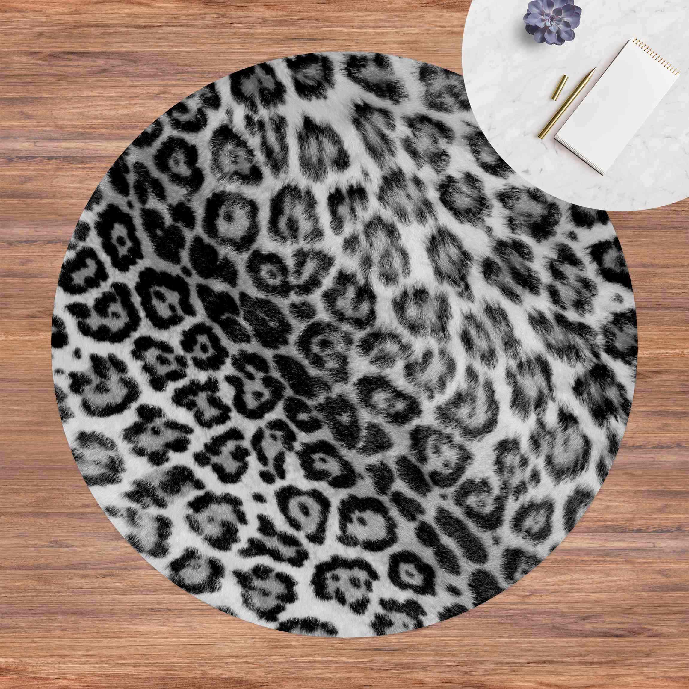 Runder Vinyl-Teppich Jaguar Skin Schwarz-Weiß