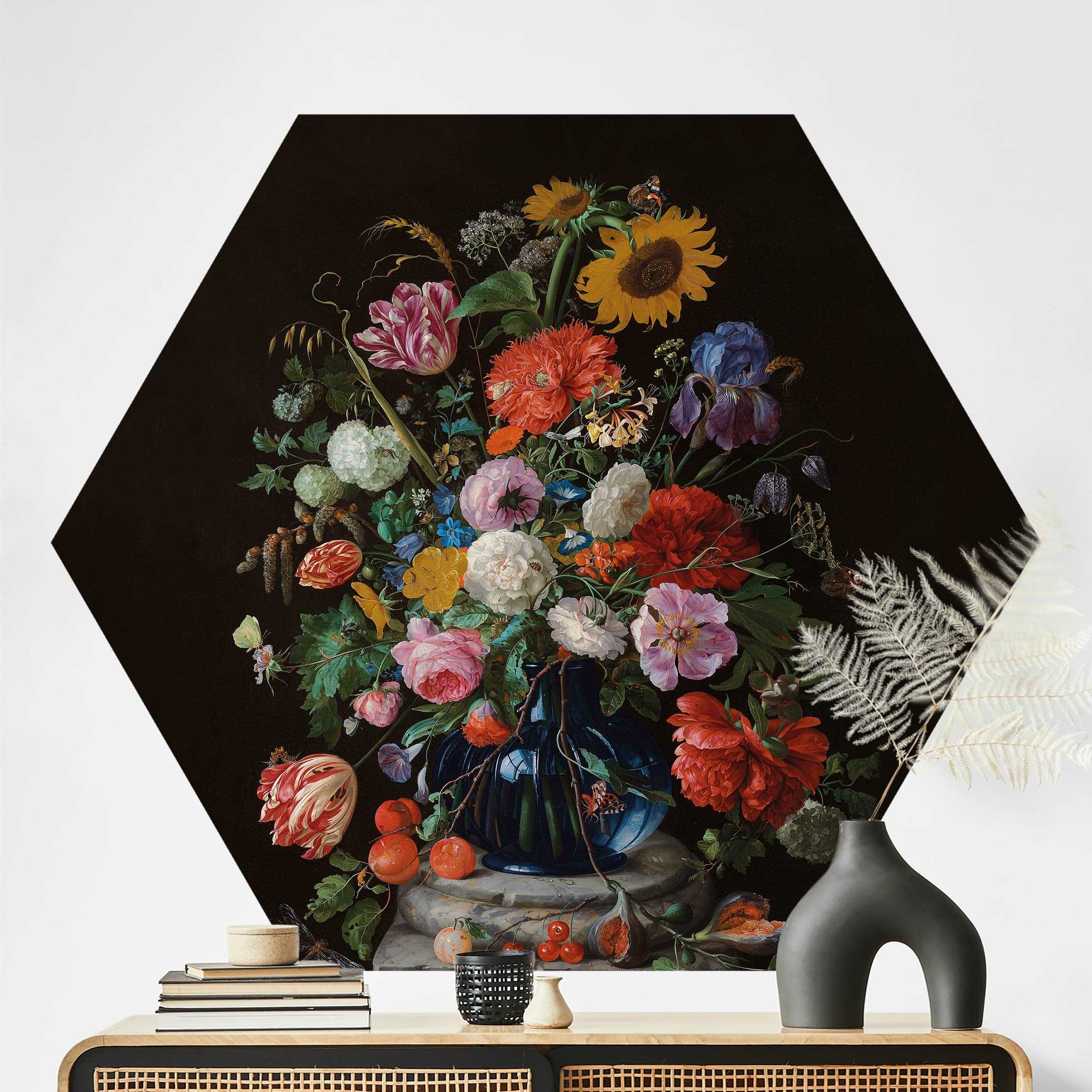 Hexagon Fototapete Jan Davidsz de Heem - Glasvase mit Blumen